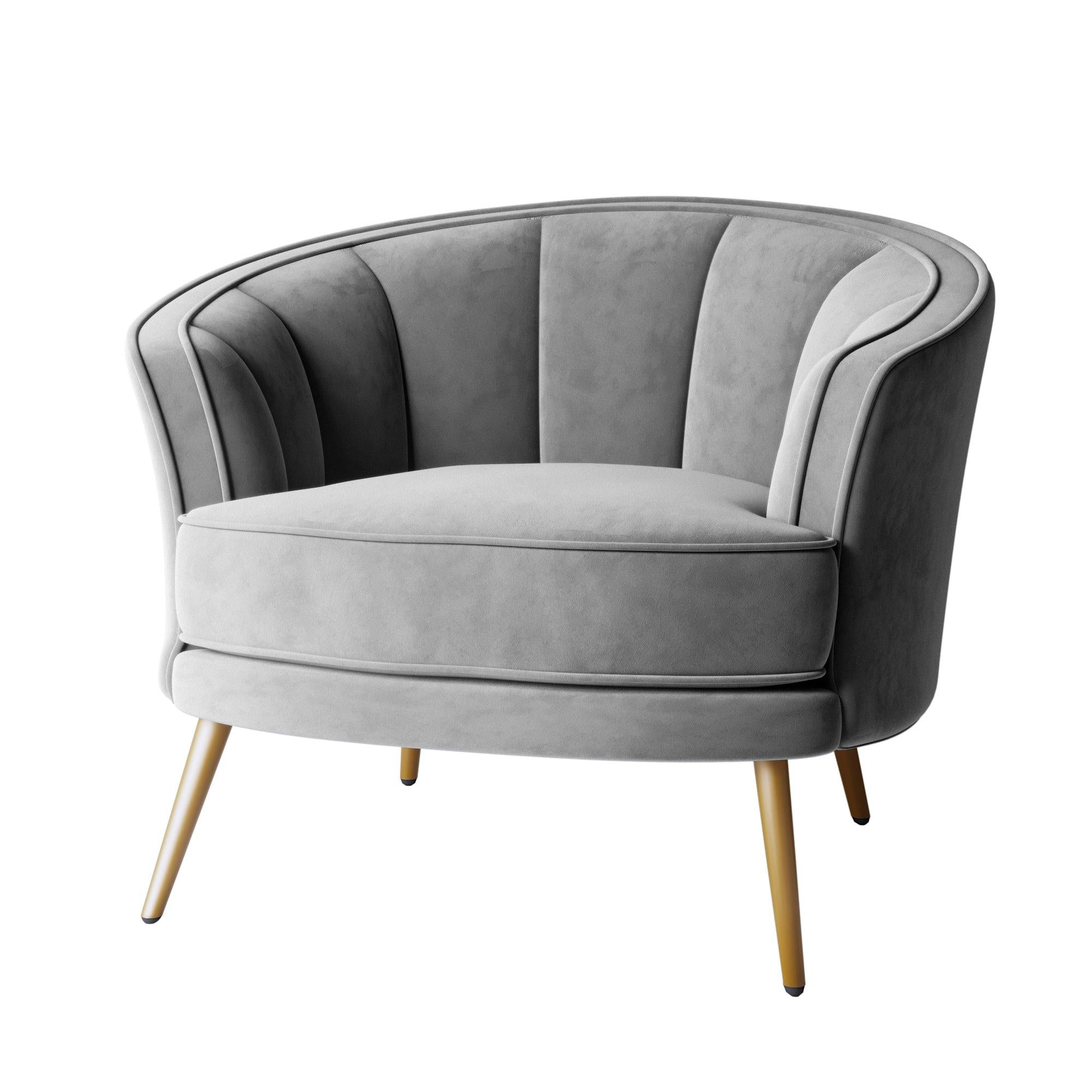 Modern Velvet Accent Barrel Chair Leisure Accent Chair Living Room Upholstered Armchair Vanity Chair for Bedroom Meeting Room, Gray