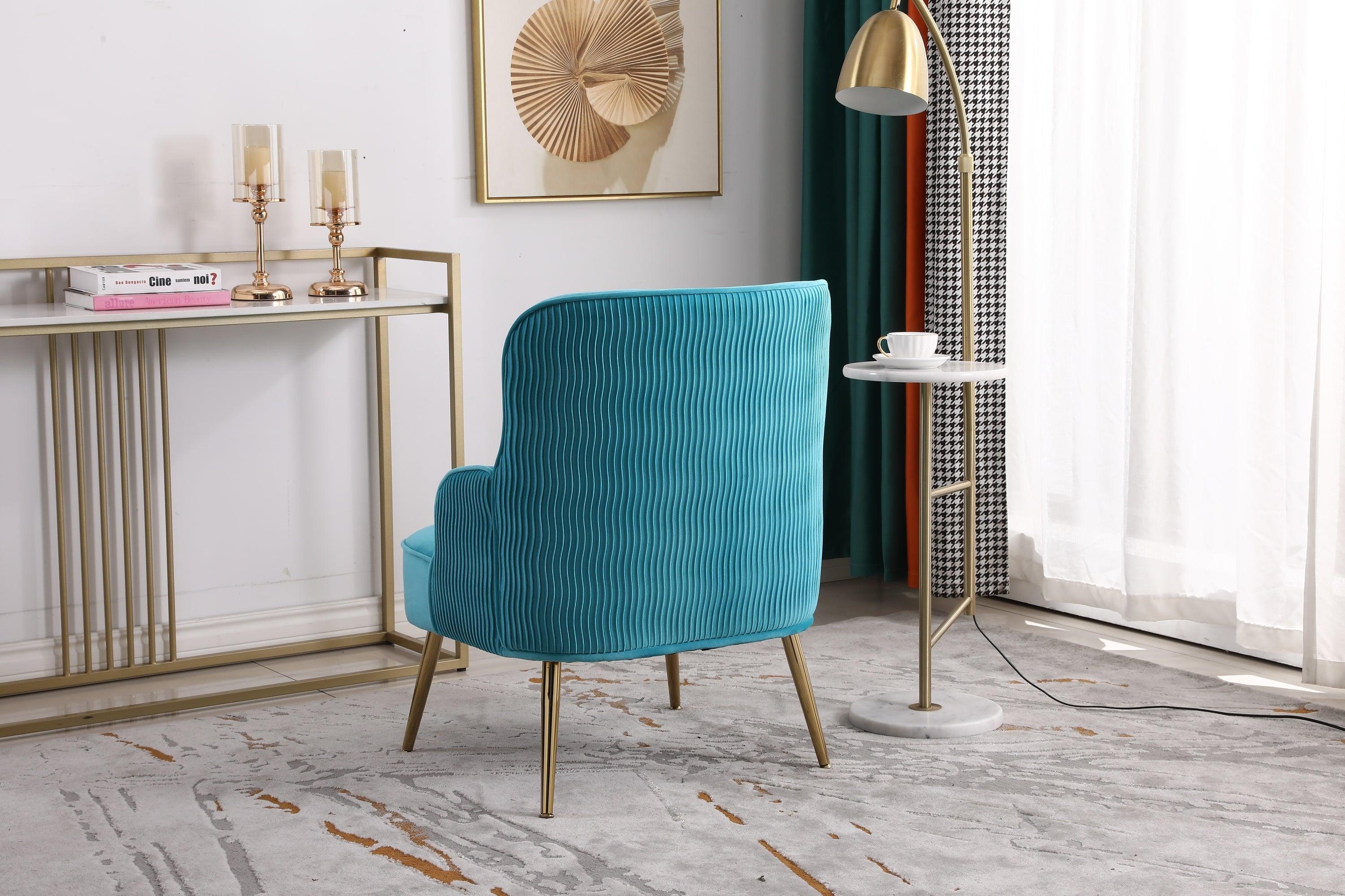 Velvet Accent Chair for Living Room/Bed Room/Guest Room, Upholstered Mid CenturyModern Leisure Chair with Metal Legs Guest Chair Vanity Chair, Teal Blue