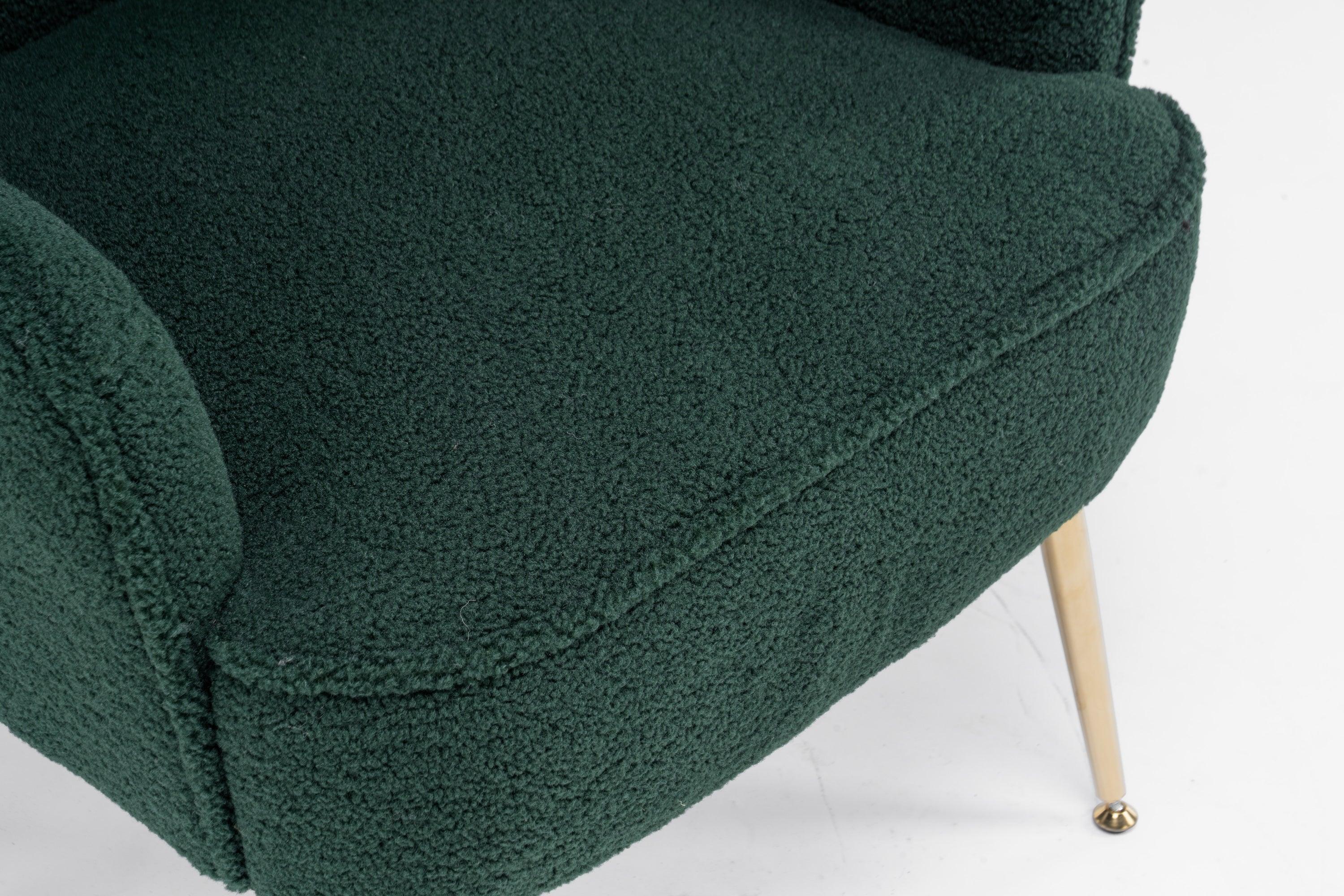 Modern Soft Green Teddy fabric White Ergonomics Accent Chair Living Room Chair Bedroom Chair Home Chair With Gold Legs And Adjustable Legs For Indoor Home