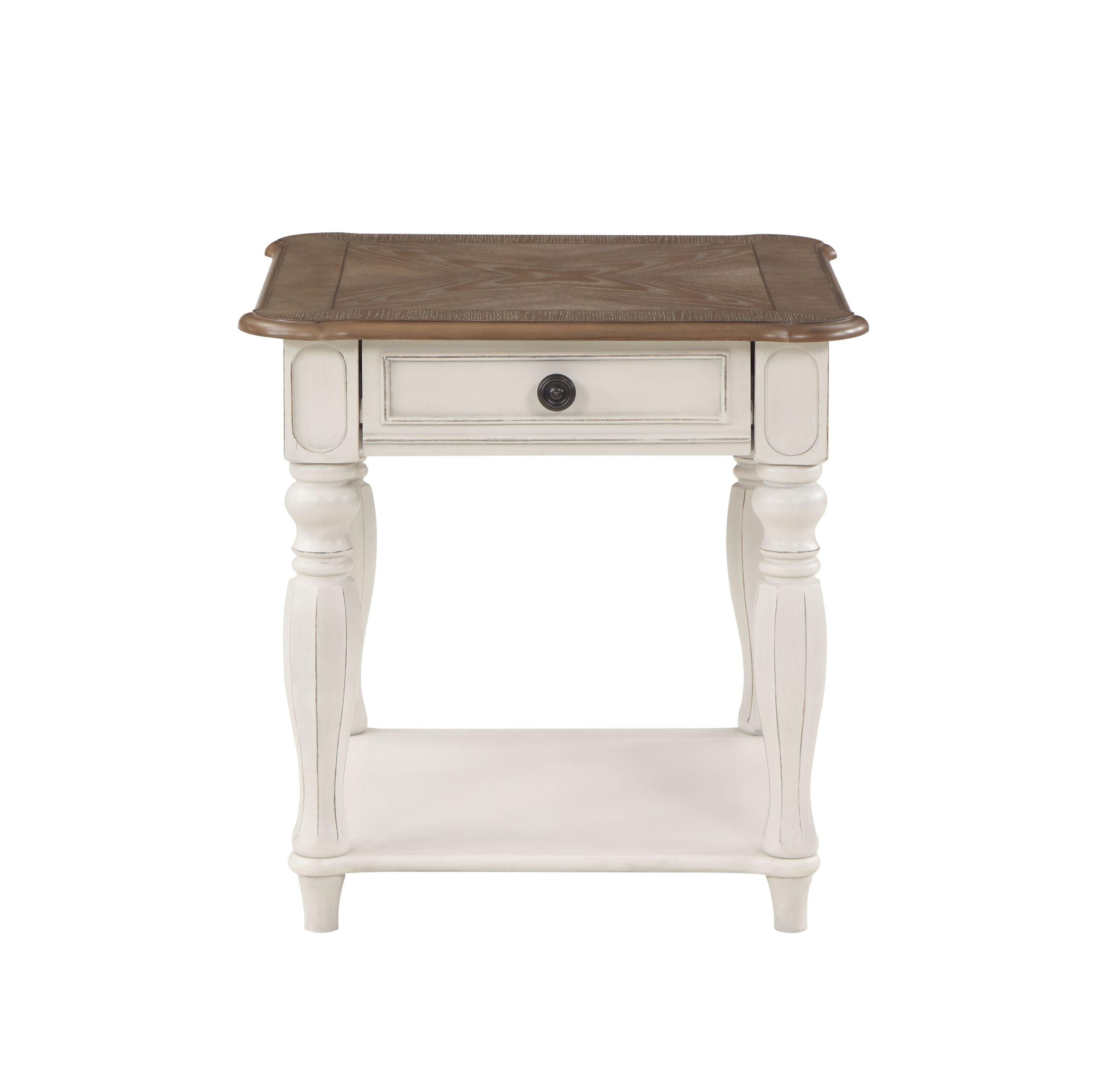 ACME Florian End Table in Oak & Antique White Finish LV01663