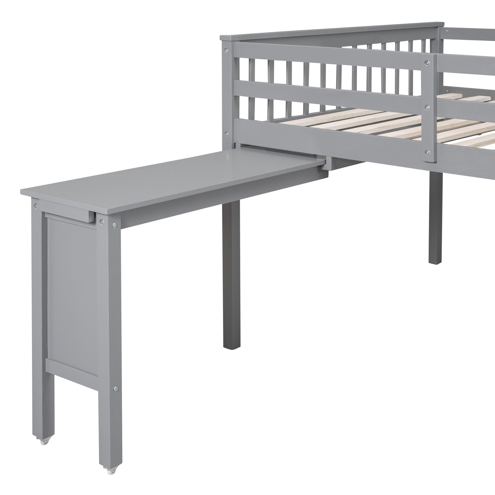 Full Size Loft Bed With Removable Desk and Cabinet, Gray