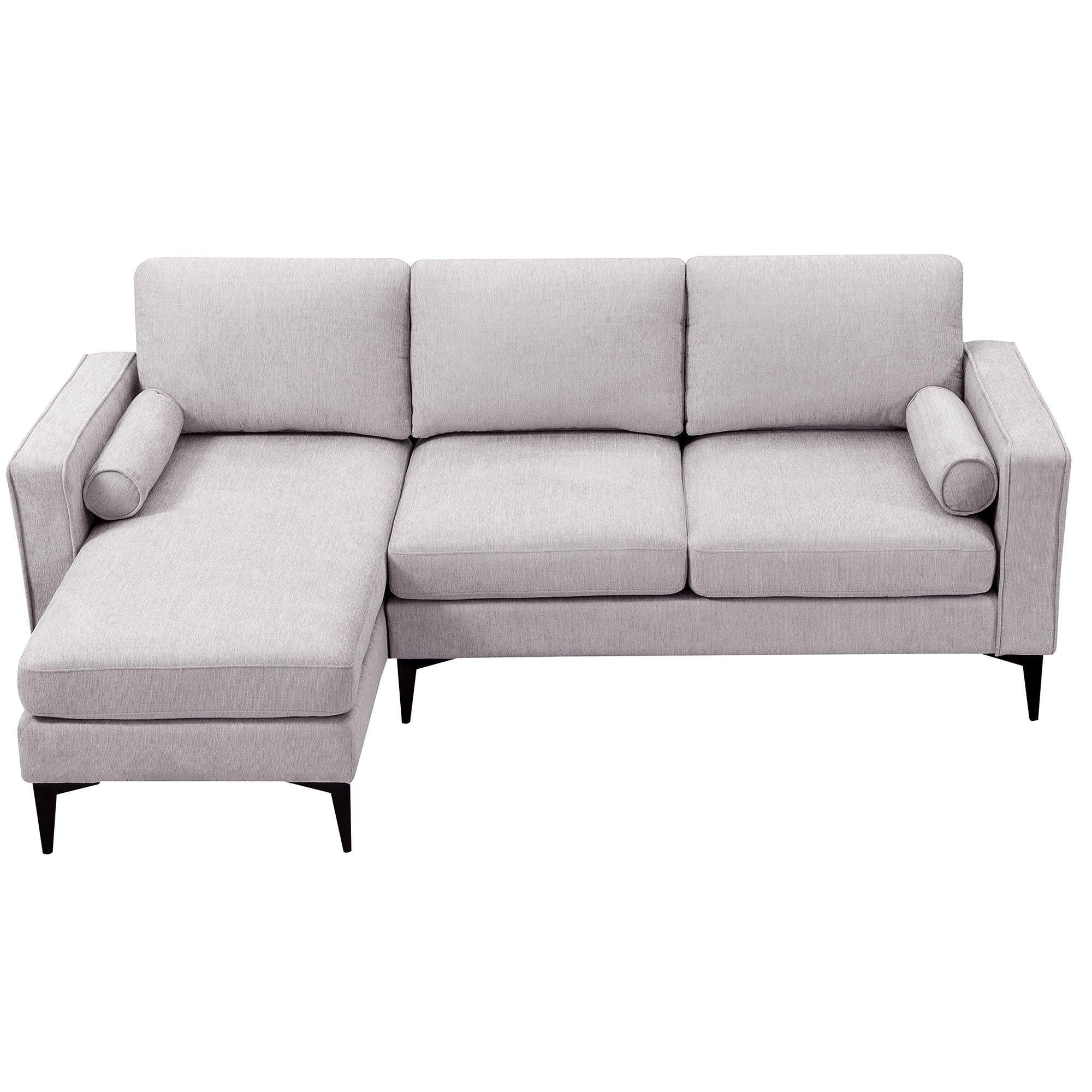 86" Convertible Sectional Sofa,Modern Chenille Fabric Sectional Sofa,  L-Shaped Couch 3-Seat Sofa Sectional with Reversible Chaise (2 Pillows)