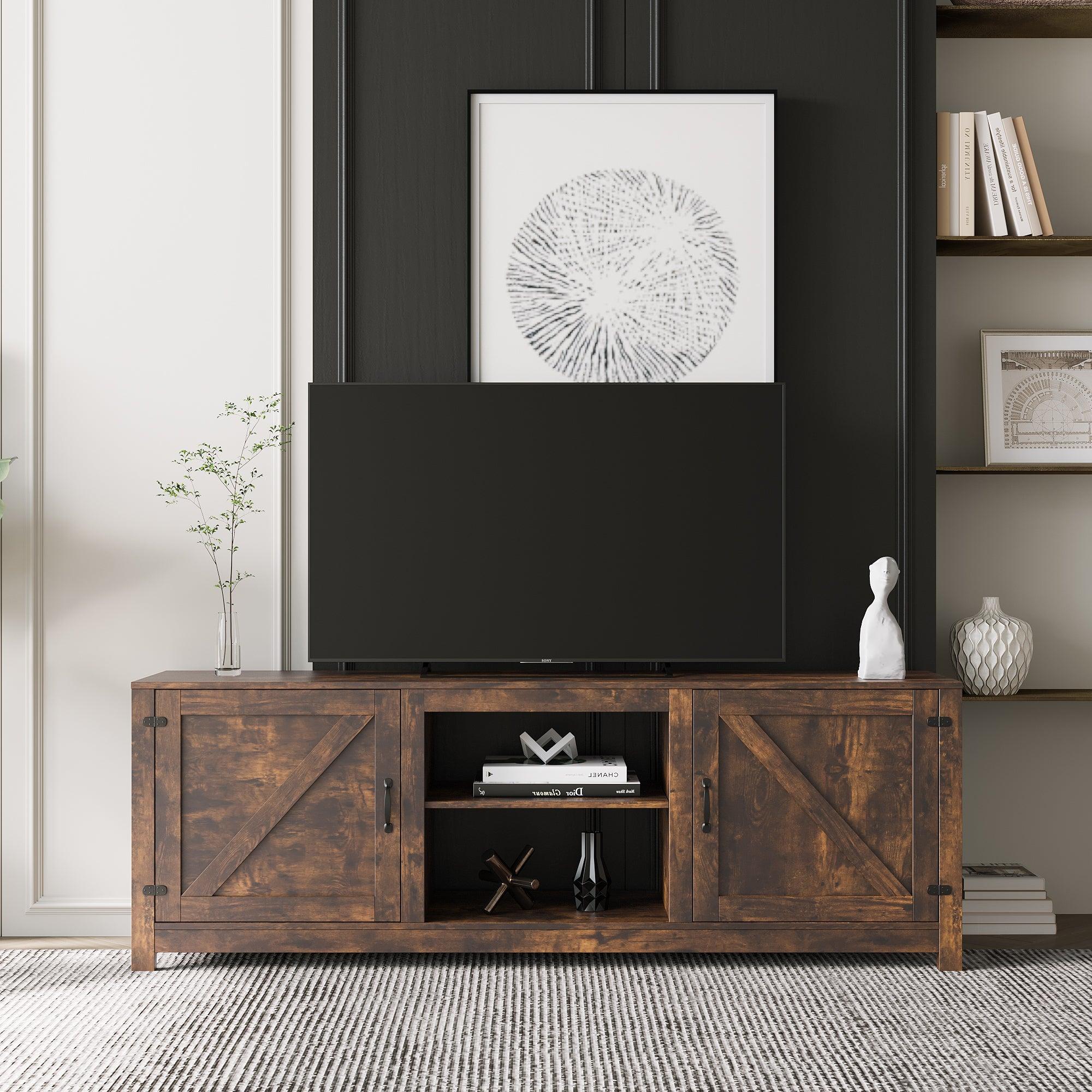 Farmhouse TV Stand,  Wood Entertainment Center Media Console withStorage image