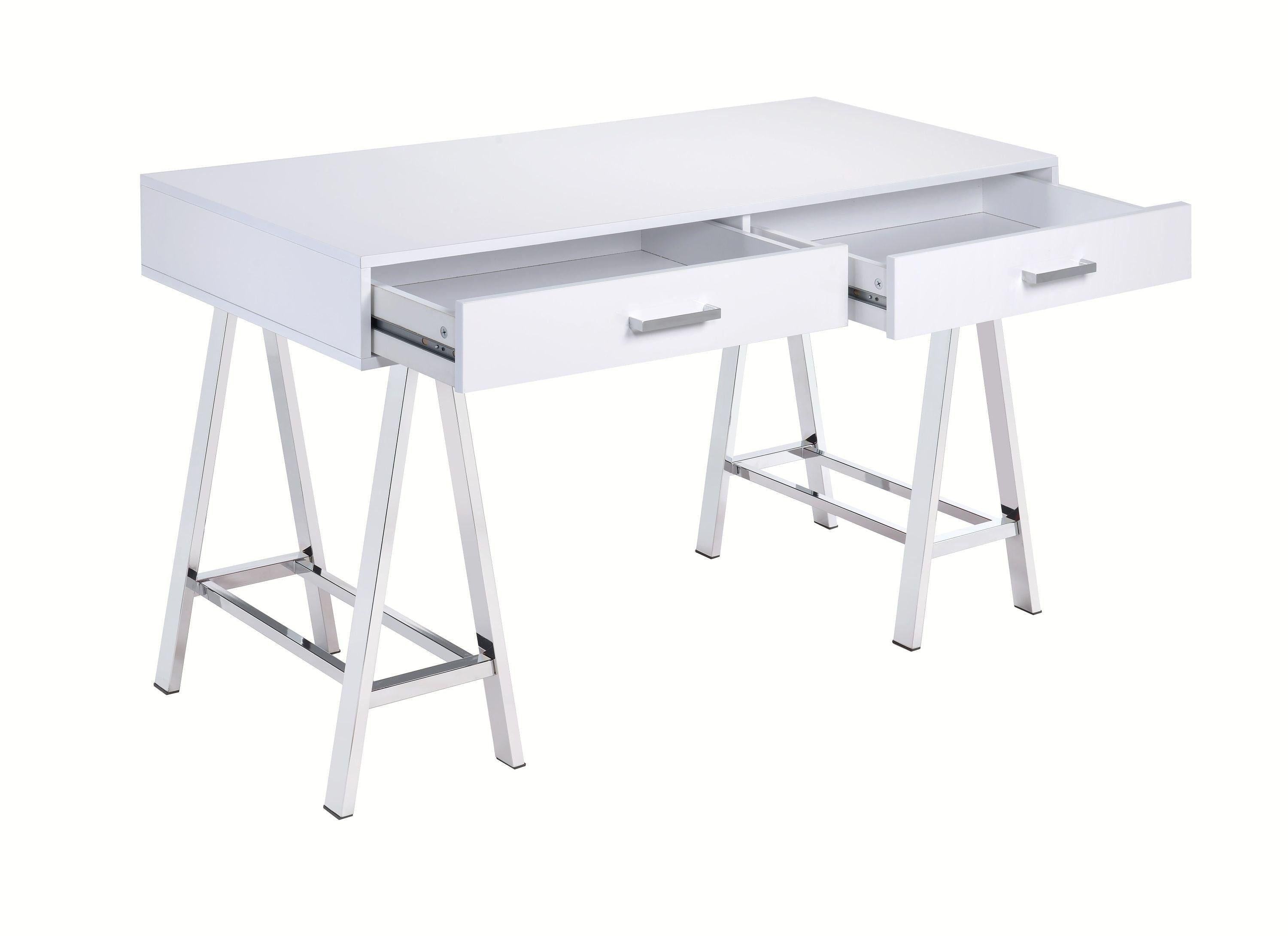 ACME Coleen Built-in USB Port Writing Desk, White High Gloss & Chrome Finish 93047