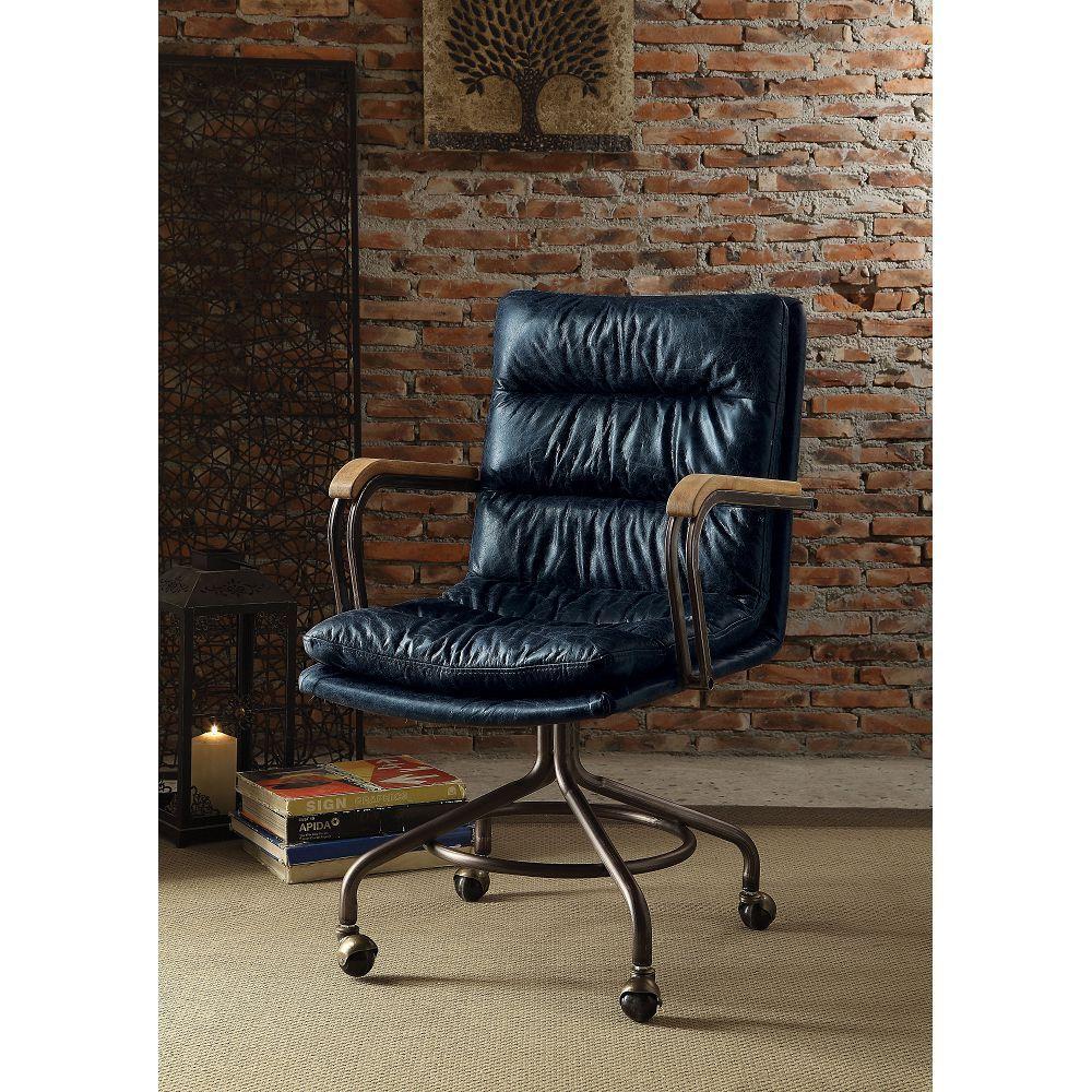 ACME Harith Office Chair in Vintage Blue Top Grain Leather 92417 image