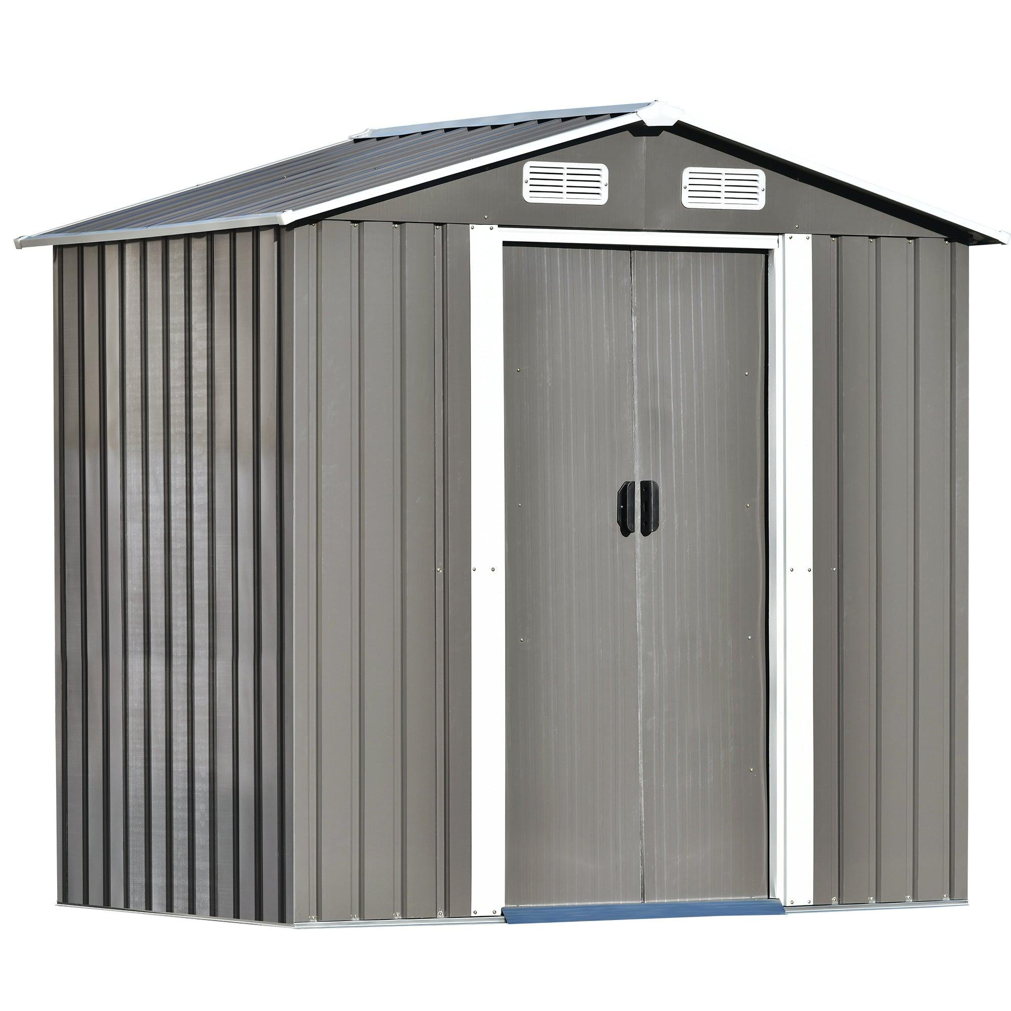 Patio 6ft x4ft Bike Shed Garden Shed, MetalStorage Shed with Lockable Door, Tool Cabinet with Vents and Foundation for Backyard, Lawn, Garden, Gray