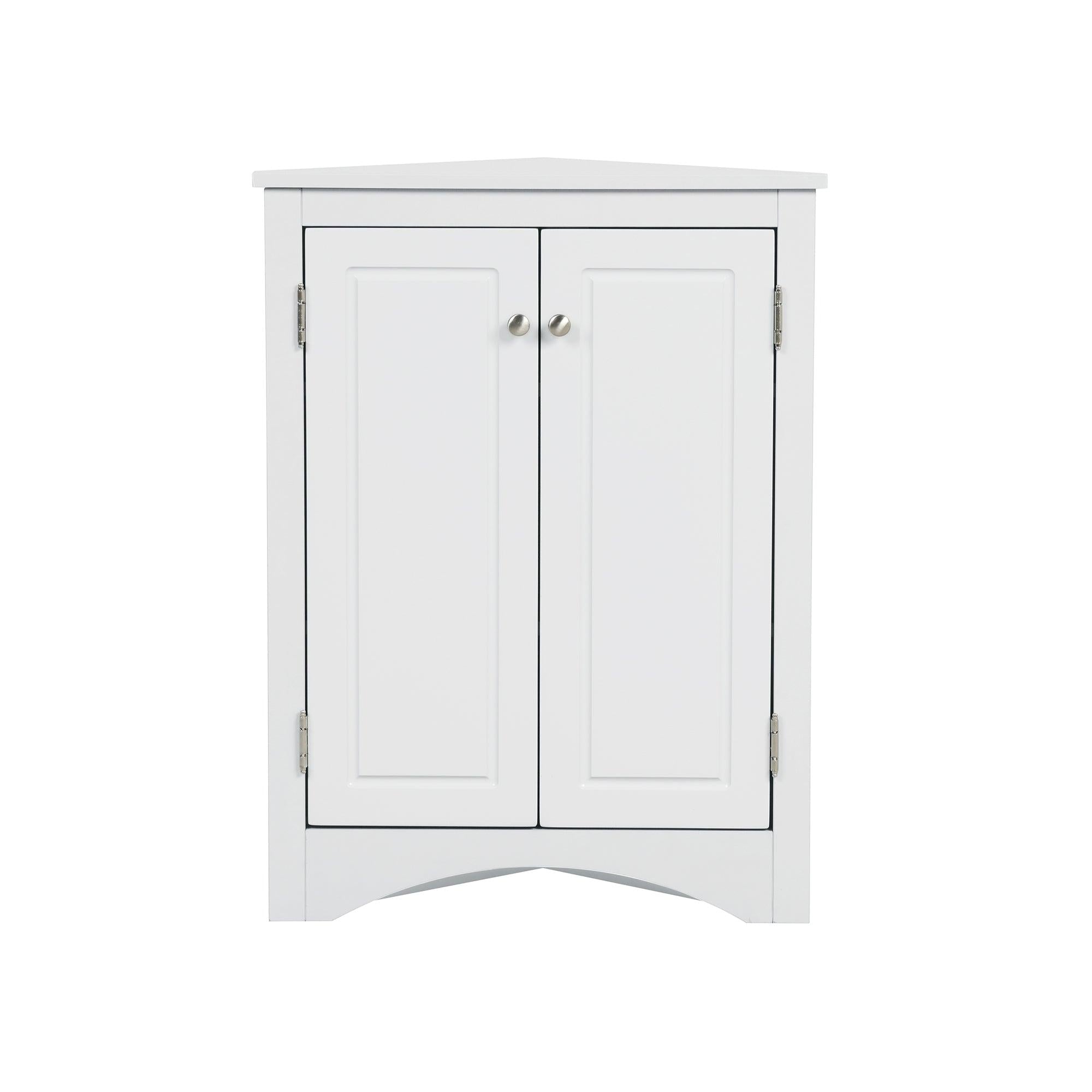 White Triangle BathroomStorage Cabinet with Adjustable Shelves, Freestanding Floor Cabinet for Home Kitchen