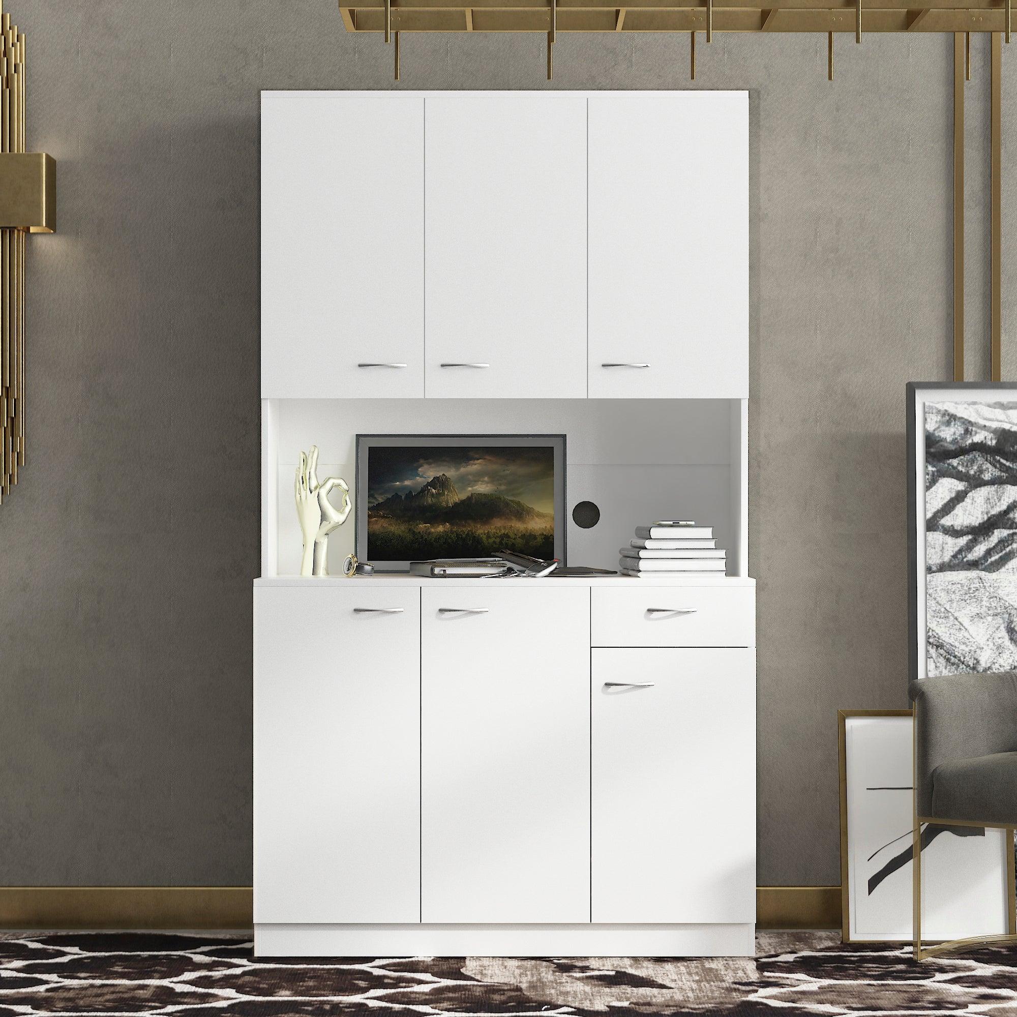 70.87" Tall Wardrobe& Kitchen Cabinet, with 6-Doors, 1-Open Shelves and 1-Drawer for bedroom,White image