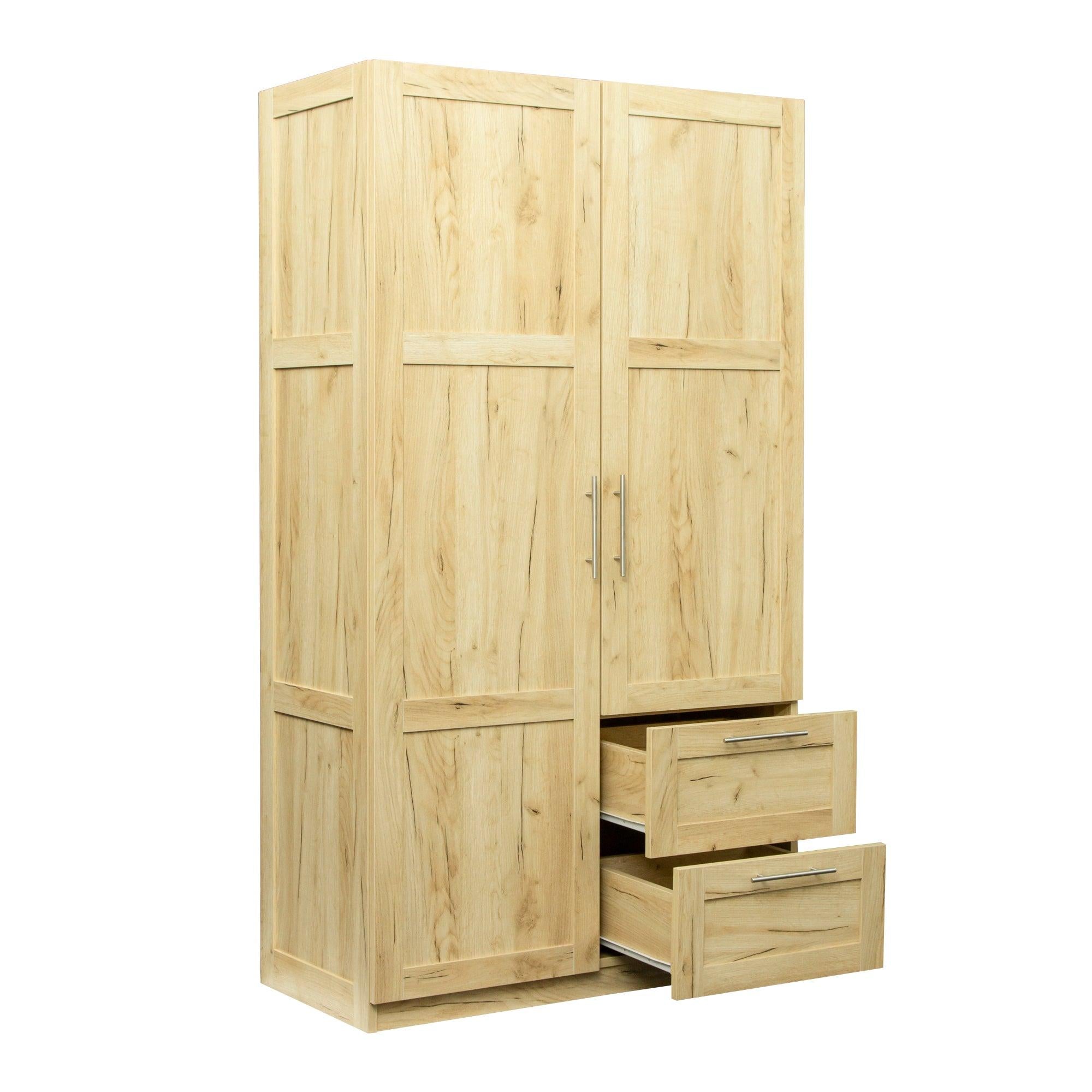 High wardrobe and kitchen cabinet with 2 doors, 2 drawers and 5Storage spaces,Oak