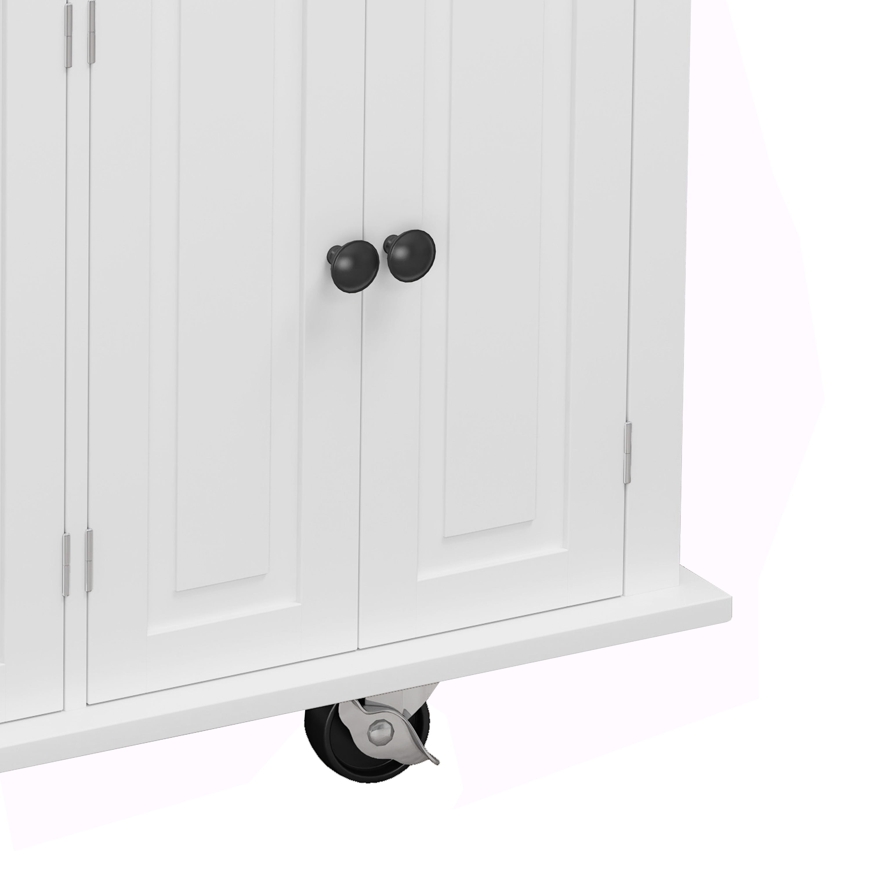 Kitchen Island Cart with TwoStorage Cabinets and Two Locking Wheels，43.31 Inch Width，4 Door Cabinet and Two Drawers，Spice Rack, Towel Rack （White）