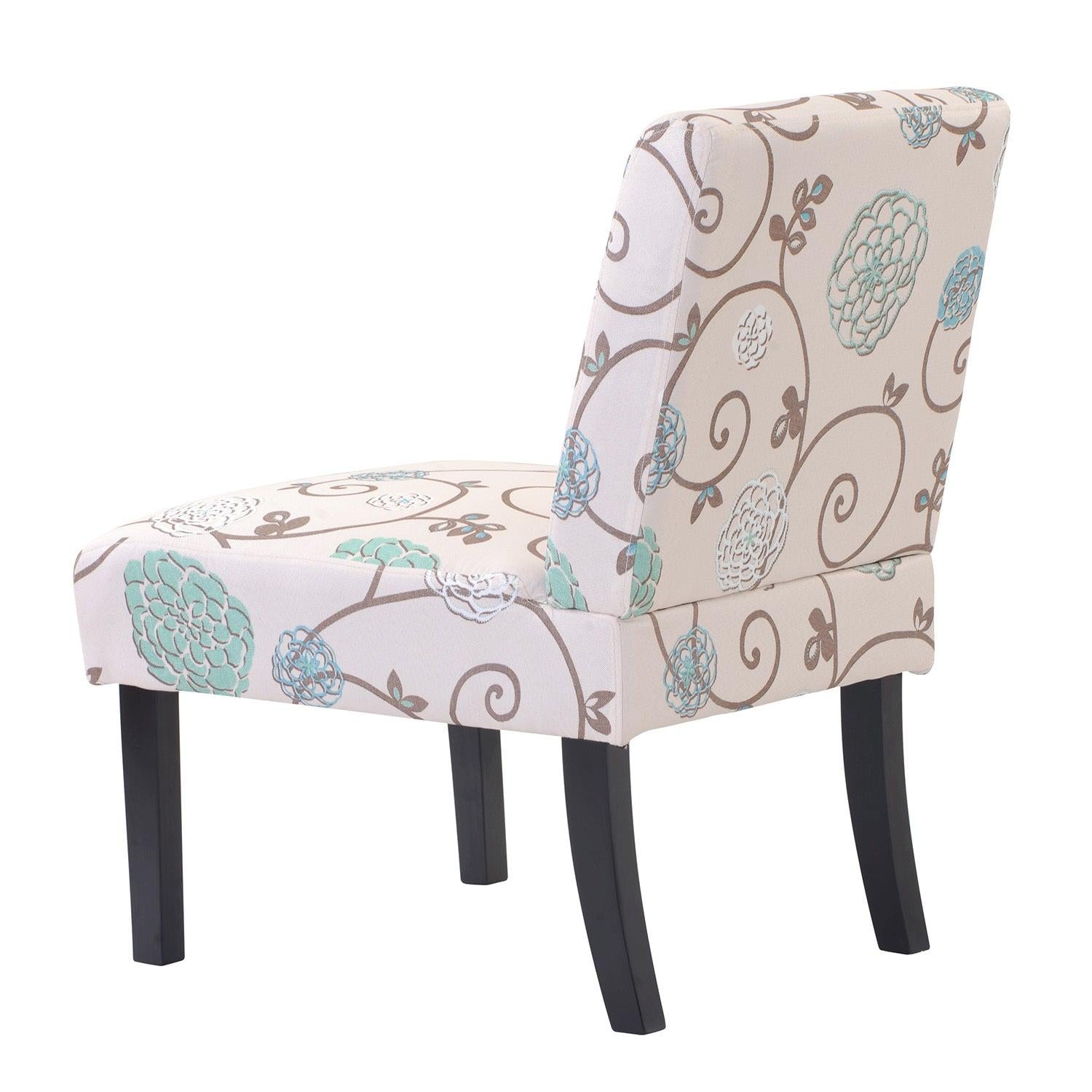 Upholstered Accent Armless Living Room Chair Set of 2 (Beige/Floral)