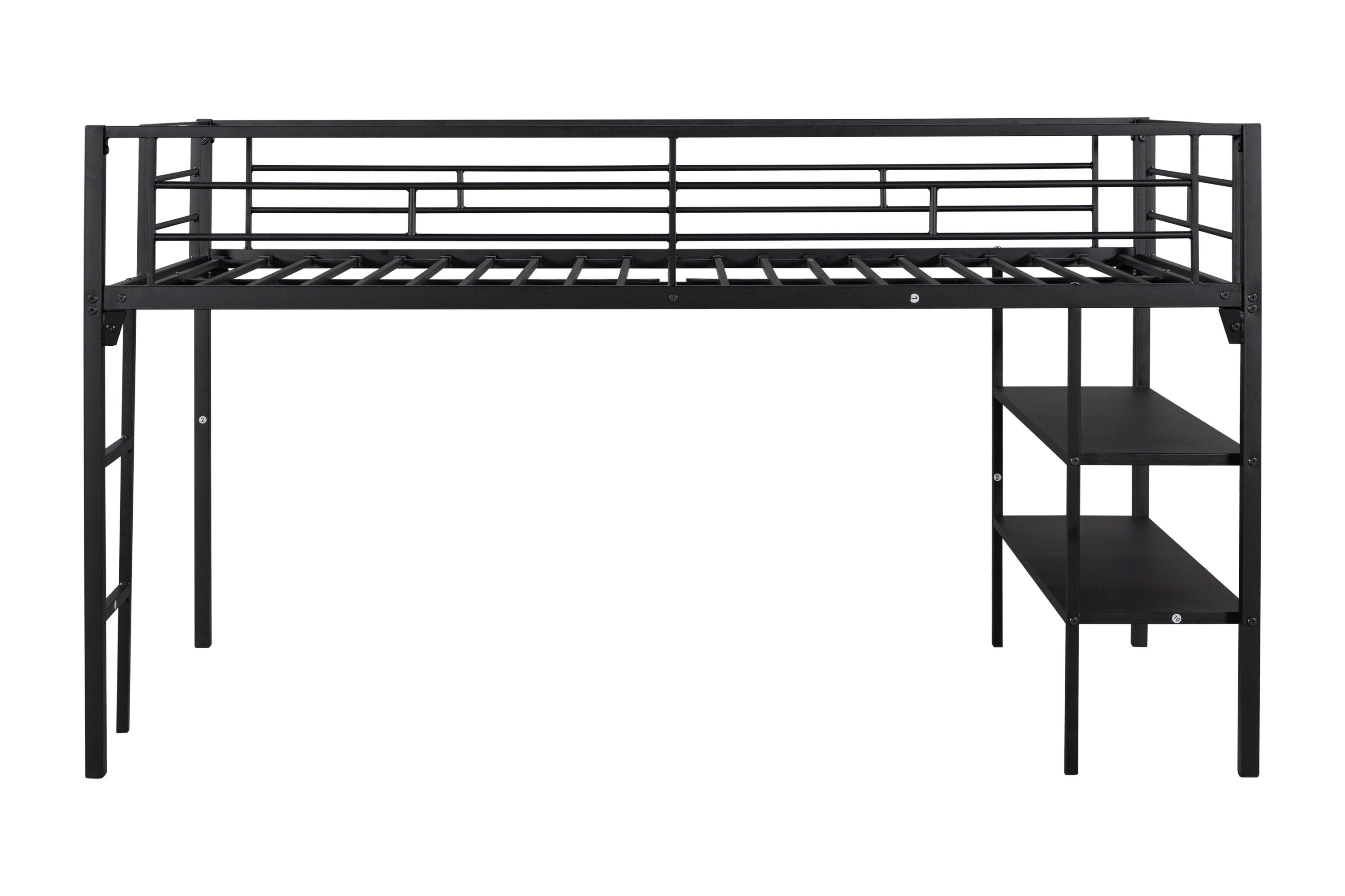 Low Loft bed withStorage shelves