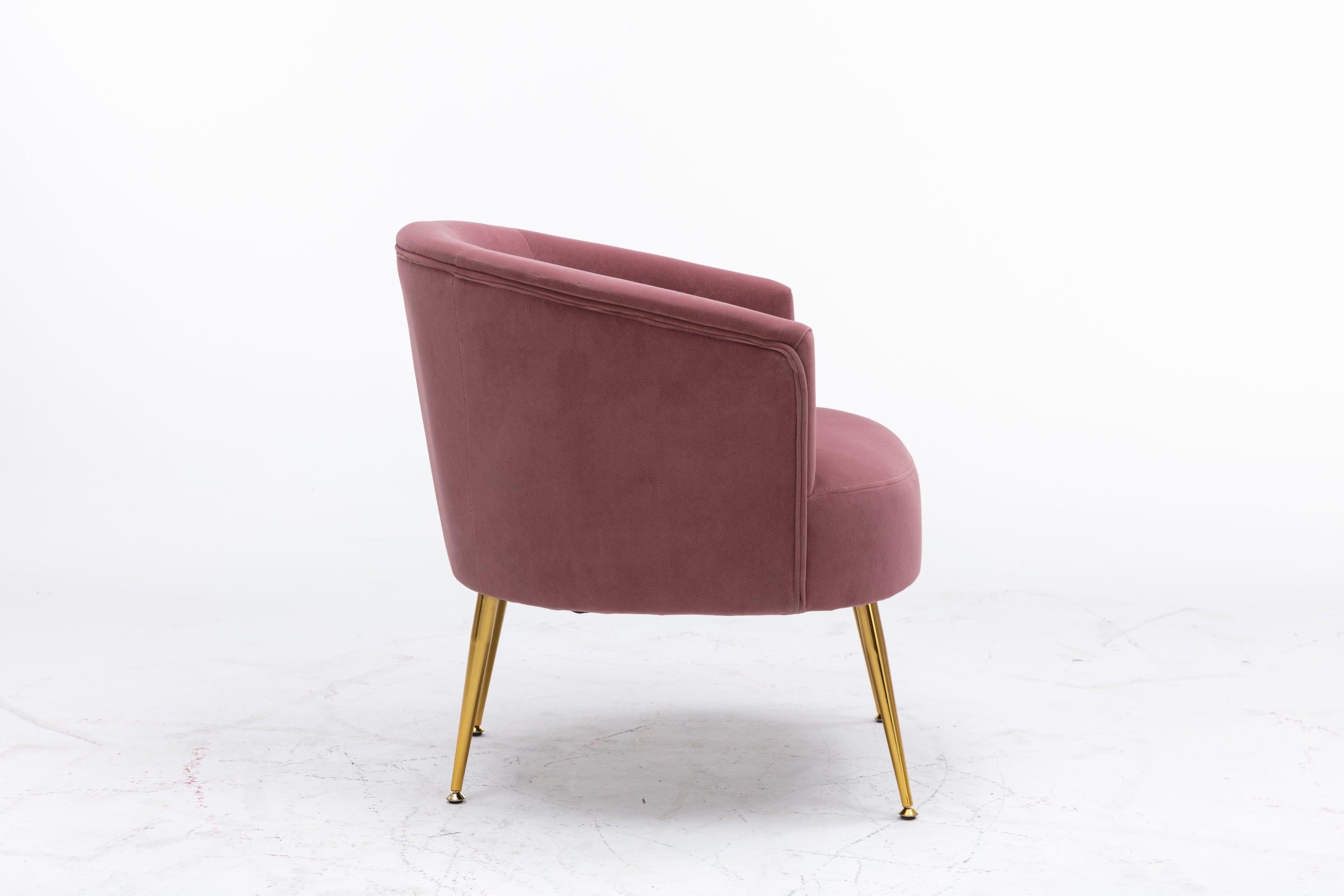 Velvet Armchair Accent Tub Barrel Chair With Gold Metal Legs, Dark Pink