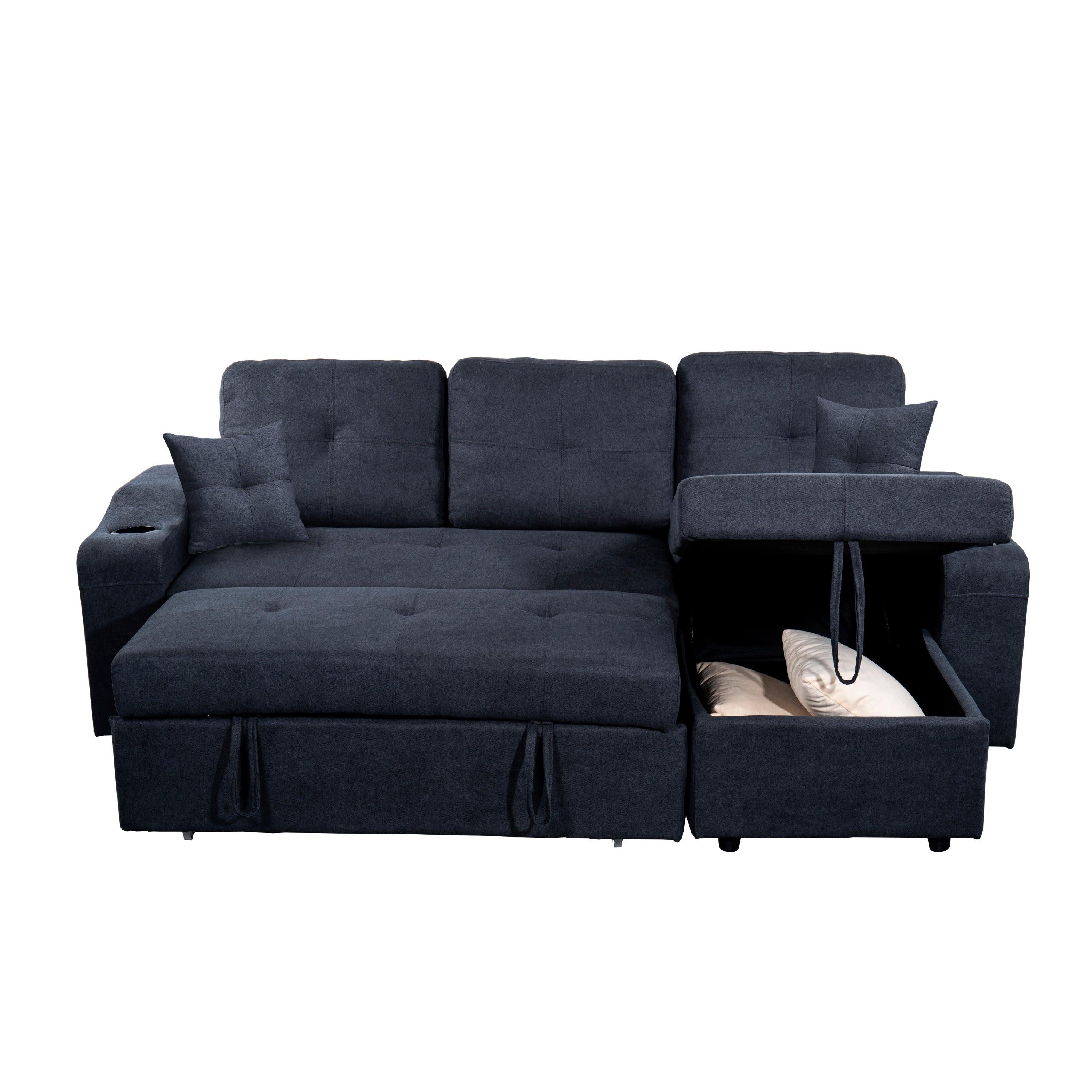 Right-facing sectional sofa with footrest, convertible corner sofa with armrestStorage, living room and apartment sectional sofa, right chaise longue and  dark  grey