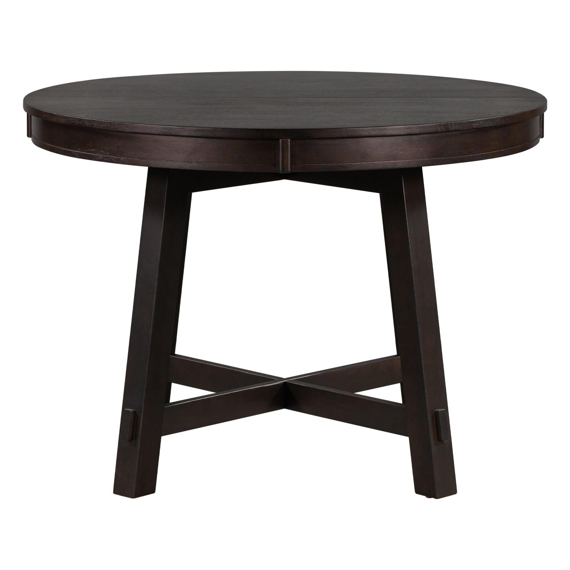 Farmhouse Round Extendable Dining Table with 16" Leaf Wood Kitchen Table (Espresso)