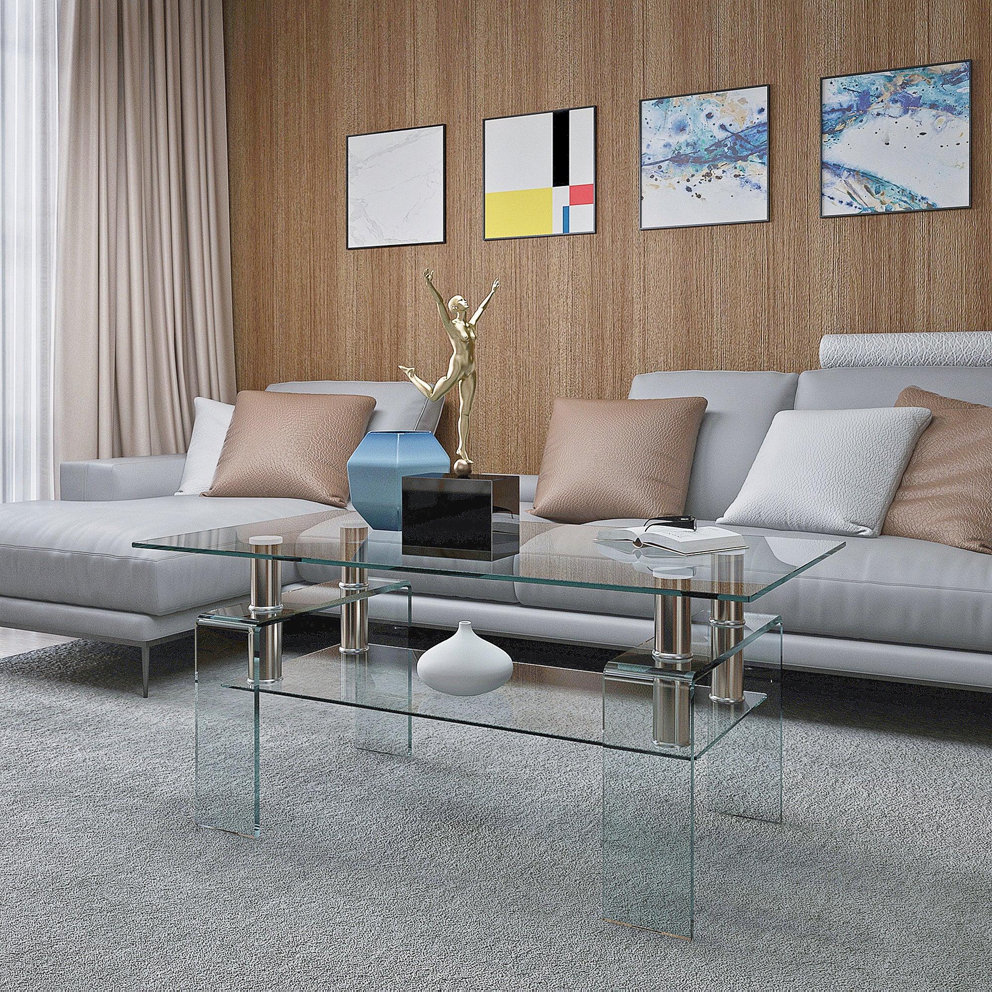 39.37'' Tempered Glass Coffee Table Clear Table Transparent  Coffee Table for Room