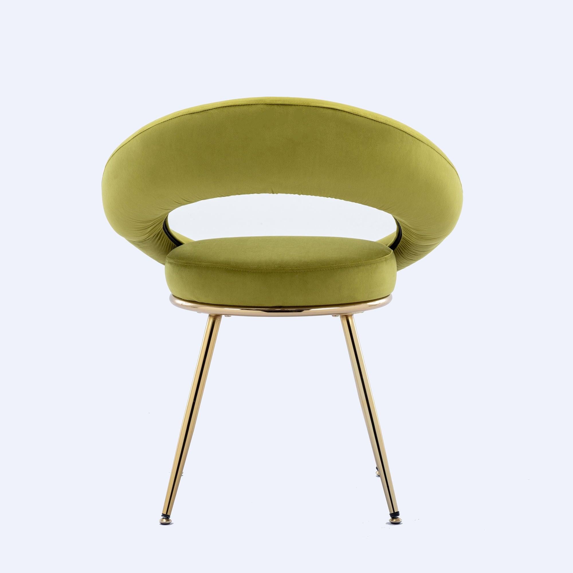 Olive Green VelvetModern accent/Conversation Lounge Chair With  Gold Plated Legs, unique appearance，Suitable For Office, Lounge, Living Room