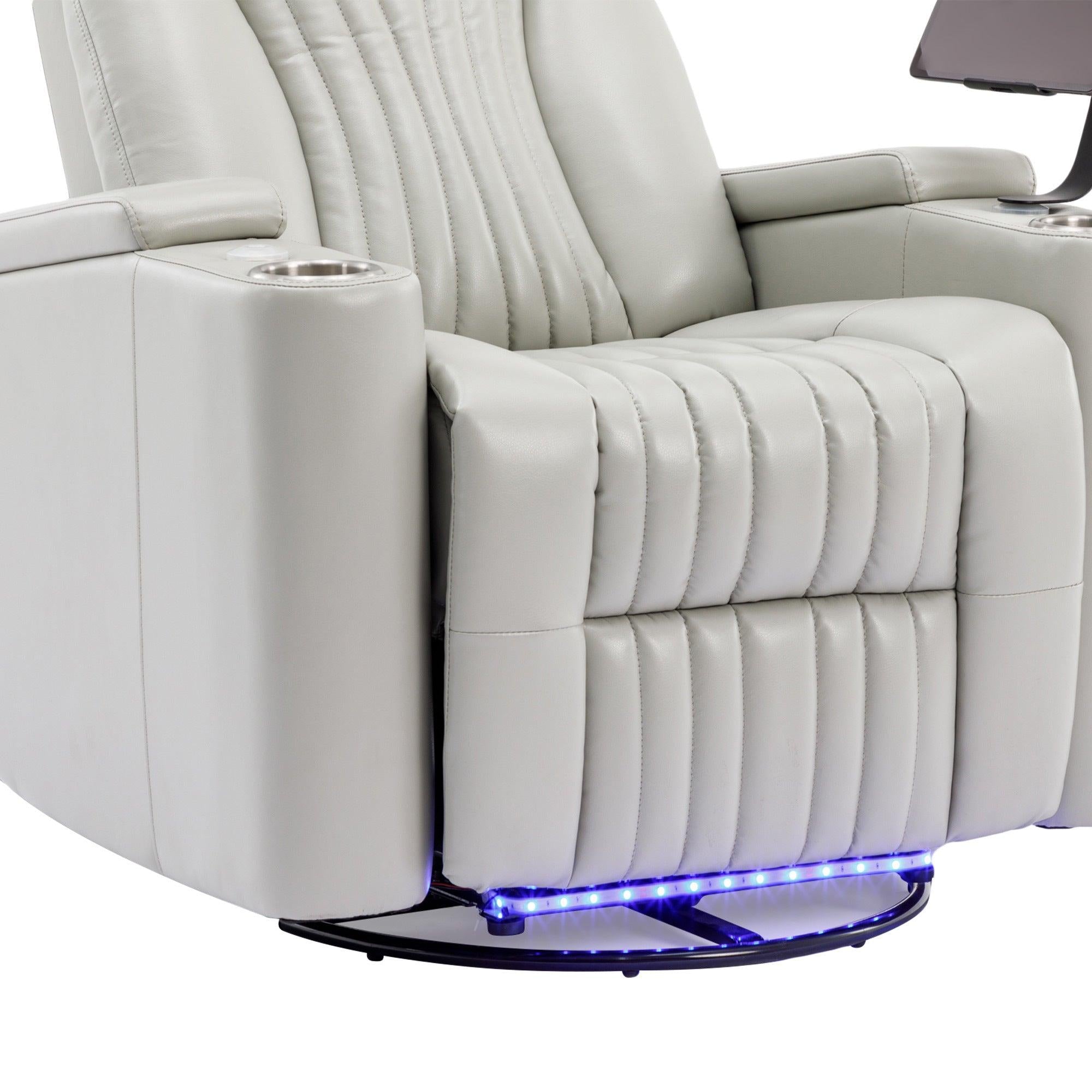 270° Power Swivel Recliner,Home Theater Seating With Hidden ArmStorage and  LED Light Strip,Cup Holder,360° Swivel Tray Table,and Cell Phone Holder,Soft Living Room Chair,Grey