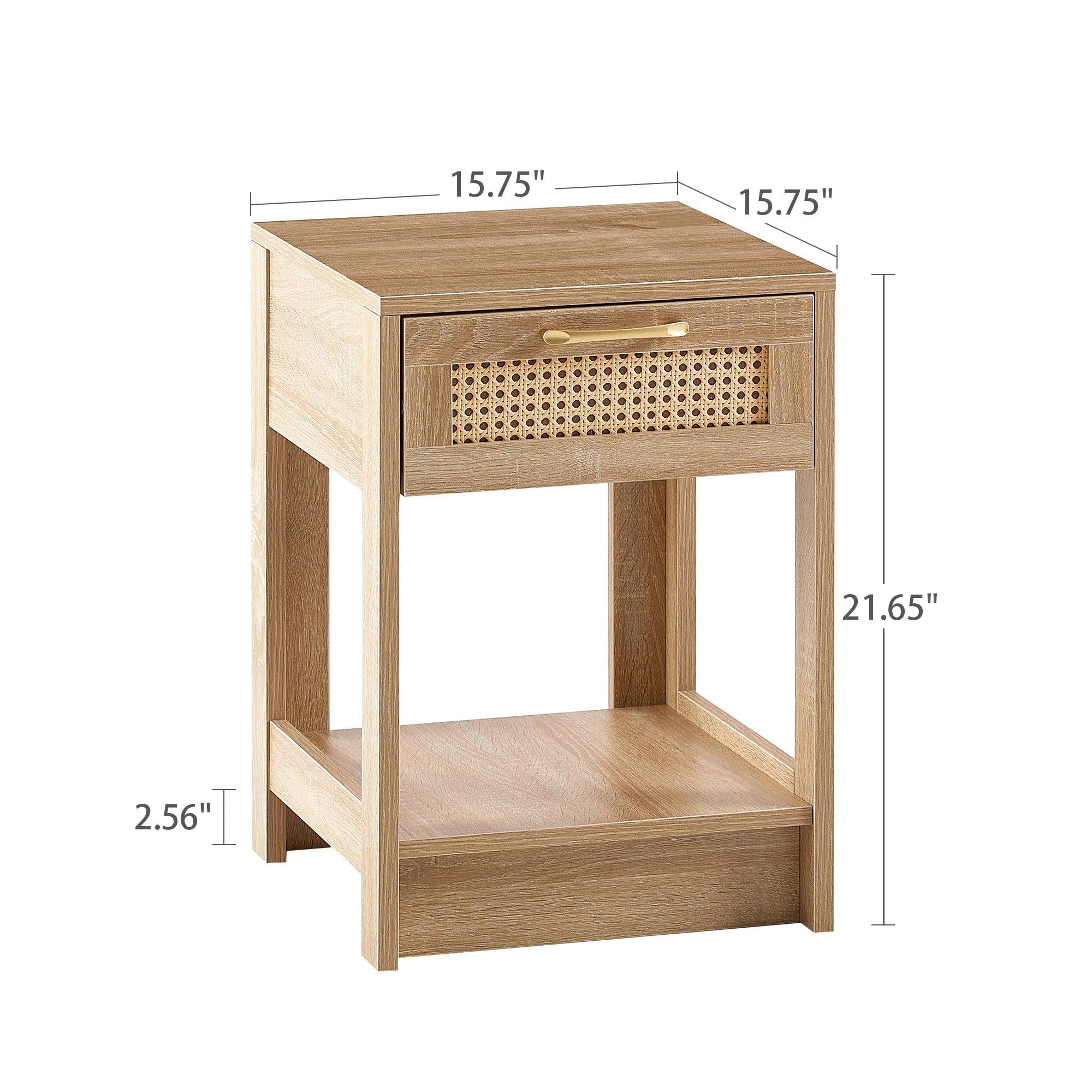 15.75" Rattan End table with  drawer,Modern nightstand, side table for living roon, bedroom,natural