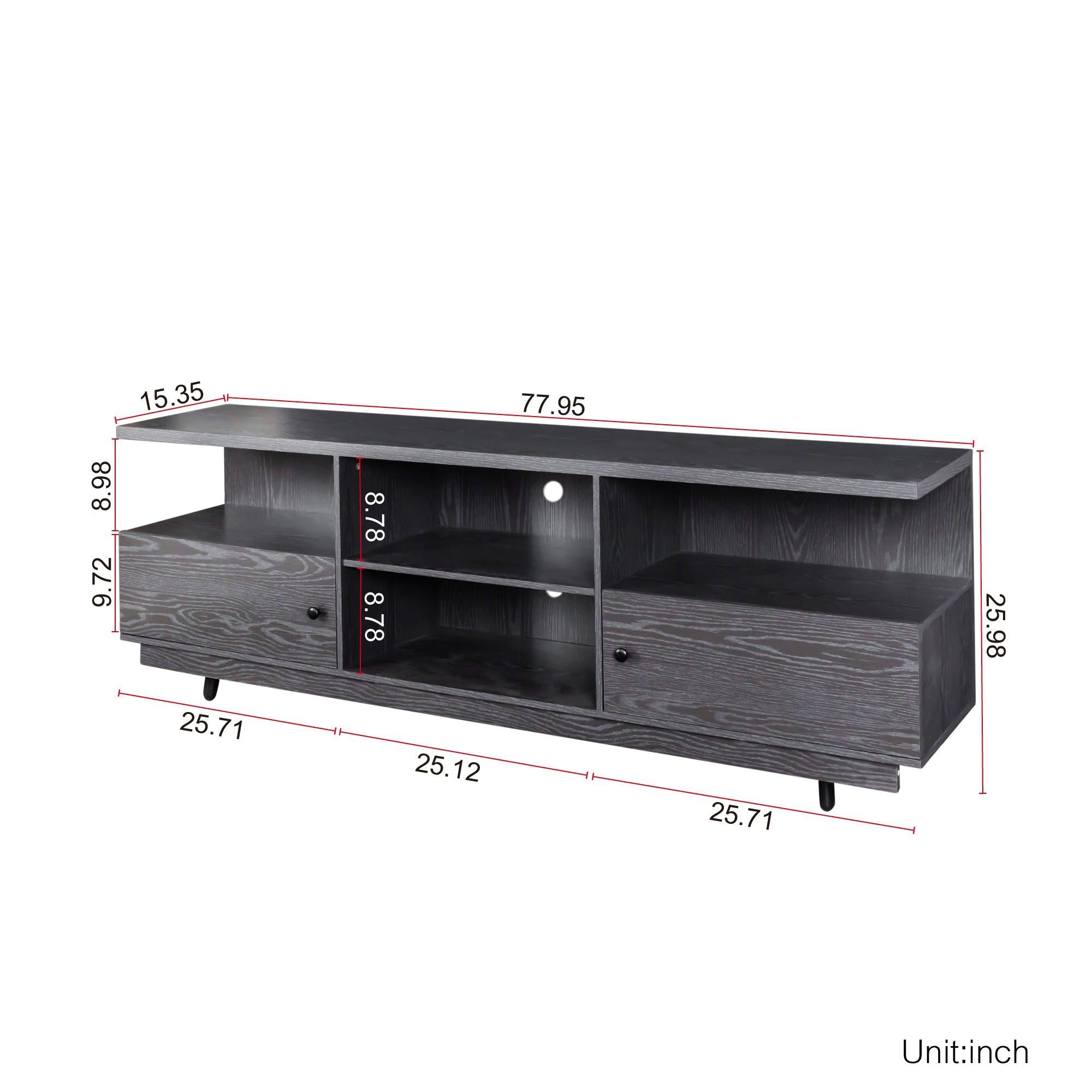 TV StandModern Wood Media Entertainment Center Console Table  with 2 Doors and 4 Open Shelves