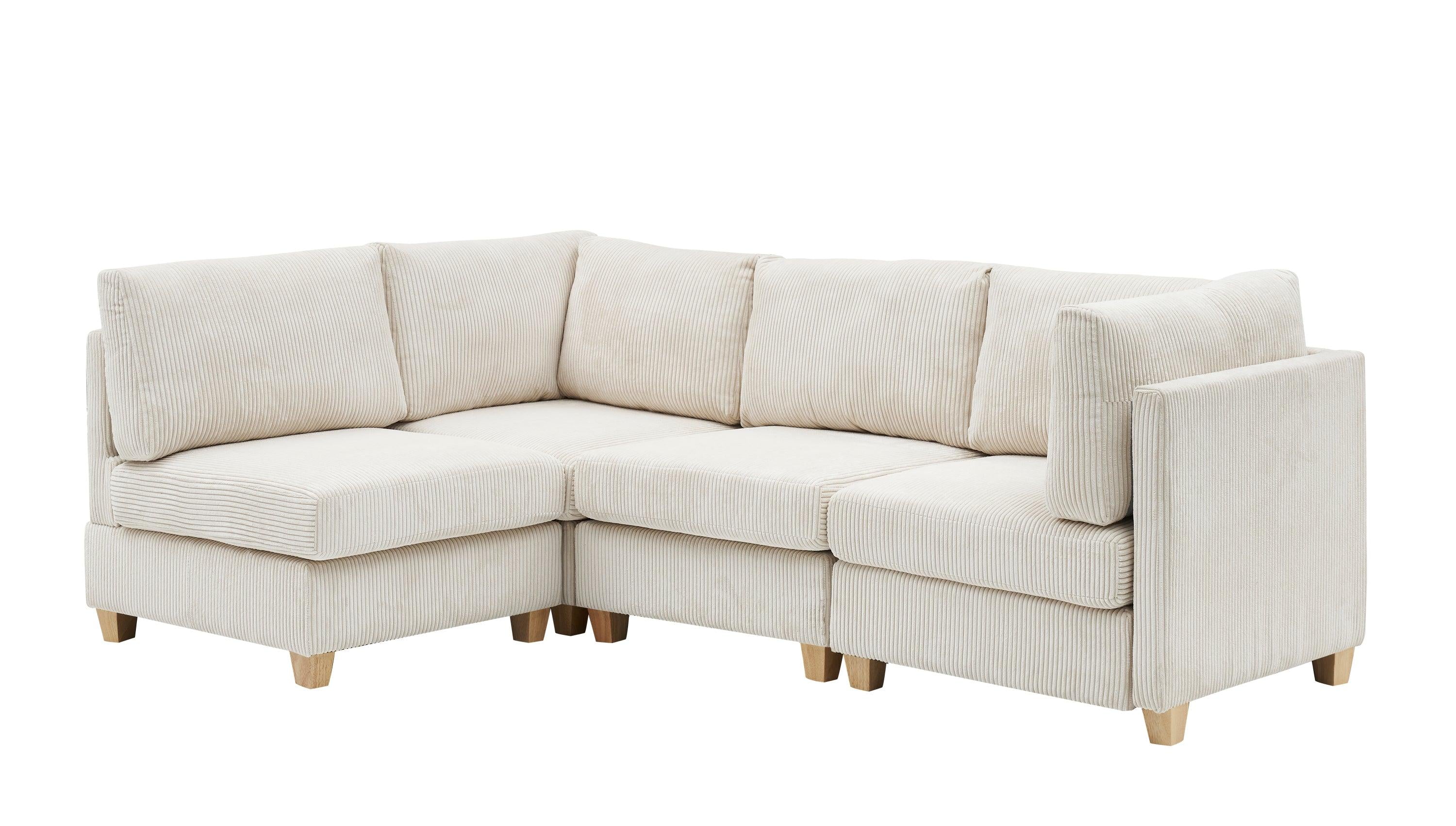 Modern Beige Convertible L Shape Sofa Corduroy Fabric Comfortable Multi-person Combination Living Room Sofa Furniture