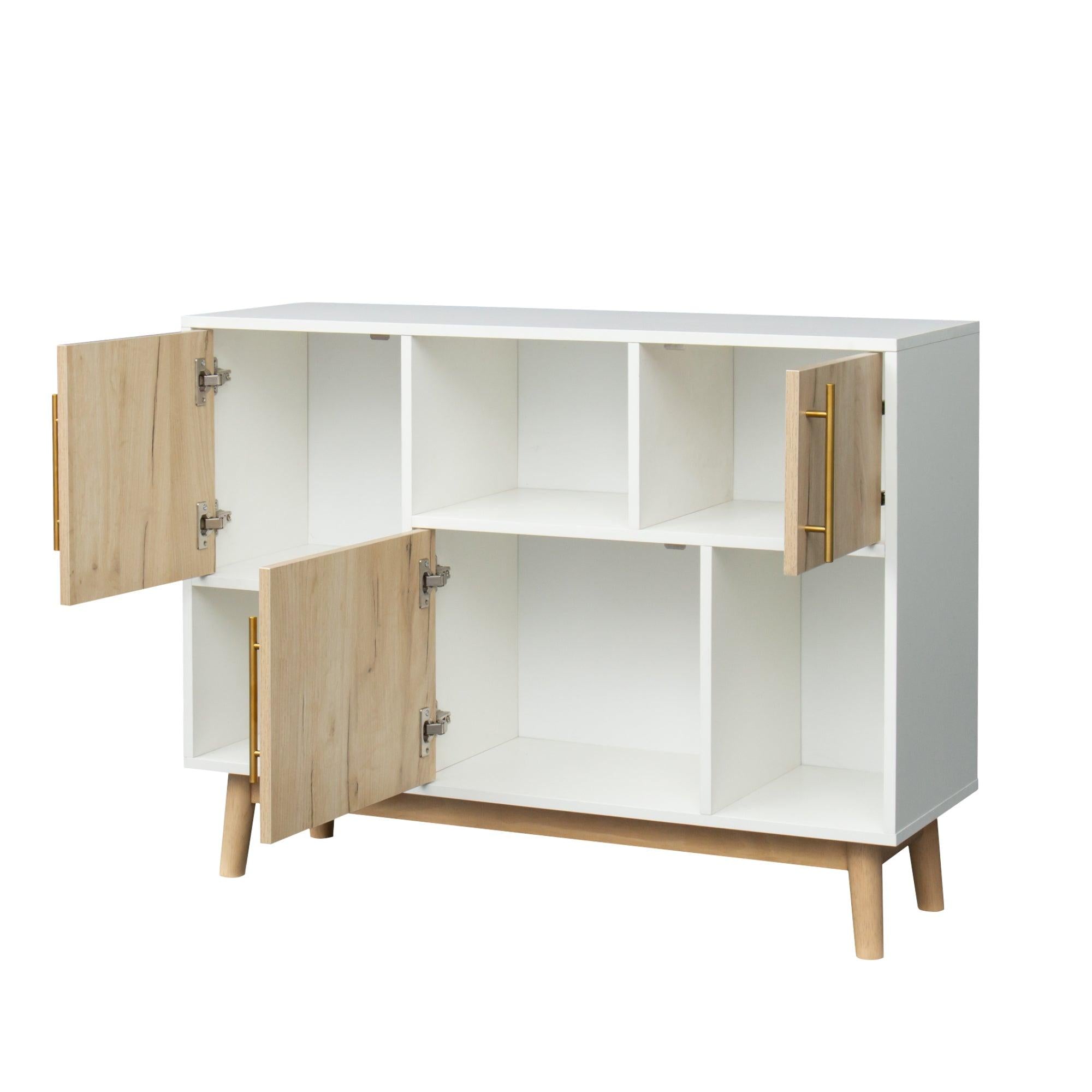 Multi-purposeStorage cabinet with display stand and door, entrance channel,Modern buffet or kitchen sideboard, TV cabinet, white and oak