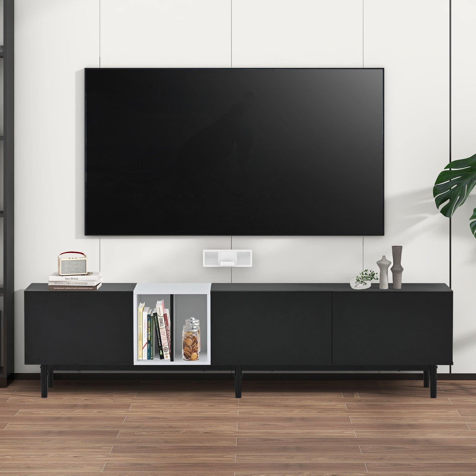 Modern TV Stand for 80’’ TV with 3 Doors, Media Console Table, Entertainment Center with LargeStorage Cabinet for Living Room, Bedroom image