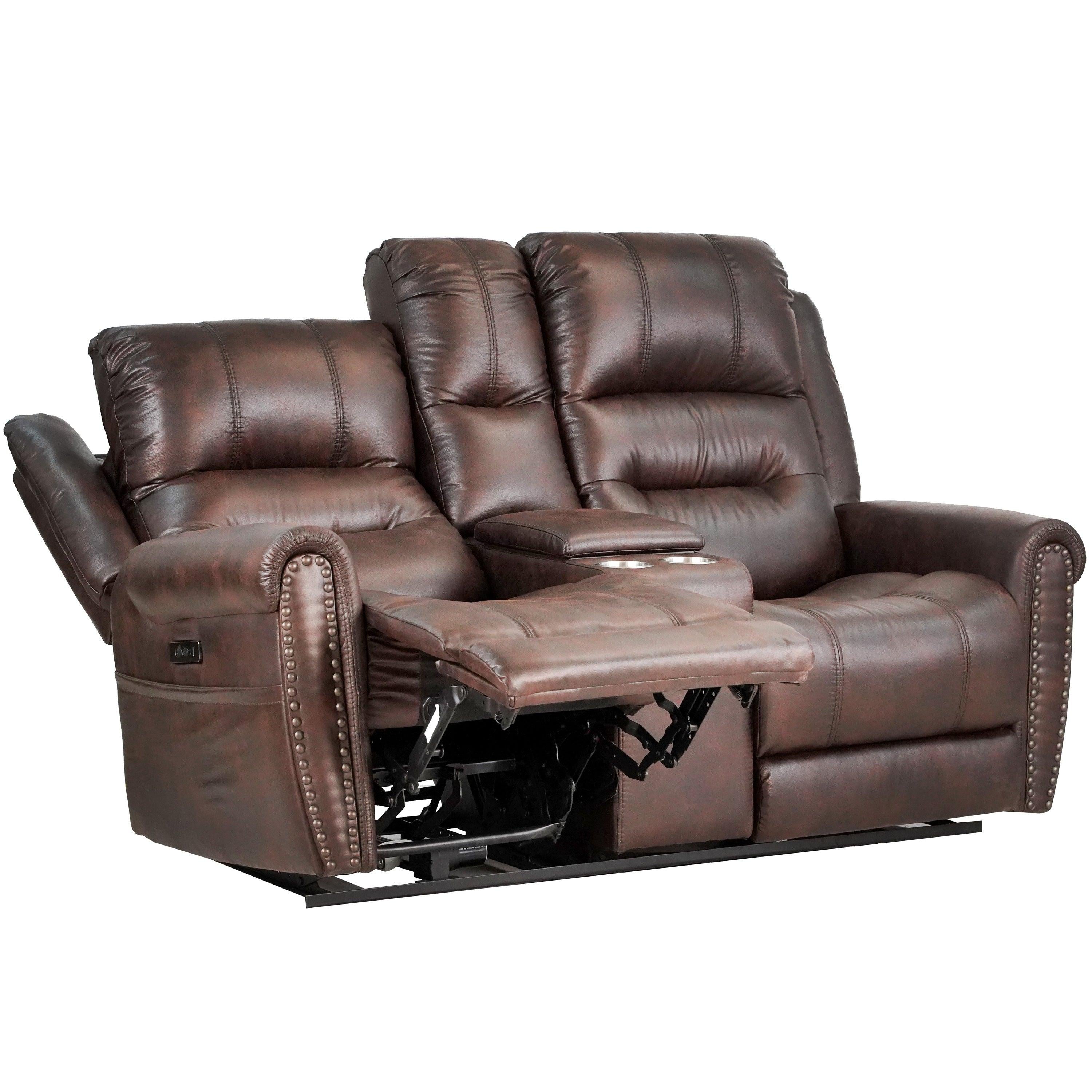 Leather Gel Brown 71" Width Power Reclining  Console Loveseat With Power Headrest ( Sofa )