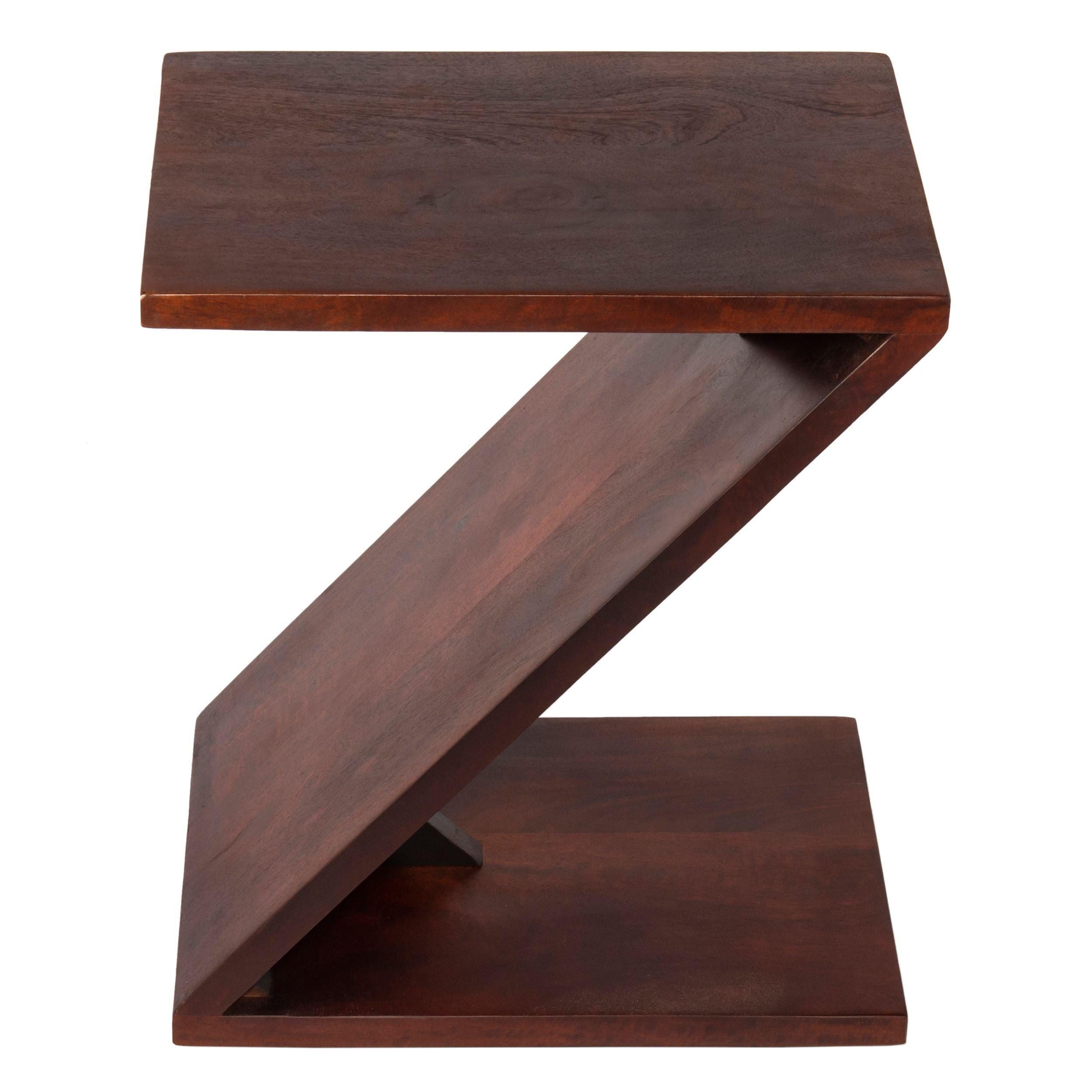 24 Inch Rectangular ManWood Side Table, Z Shaped Frame, Dark Brown