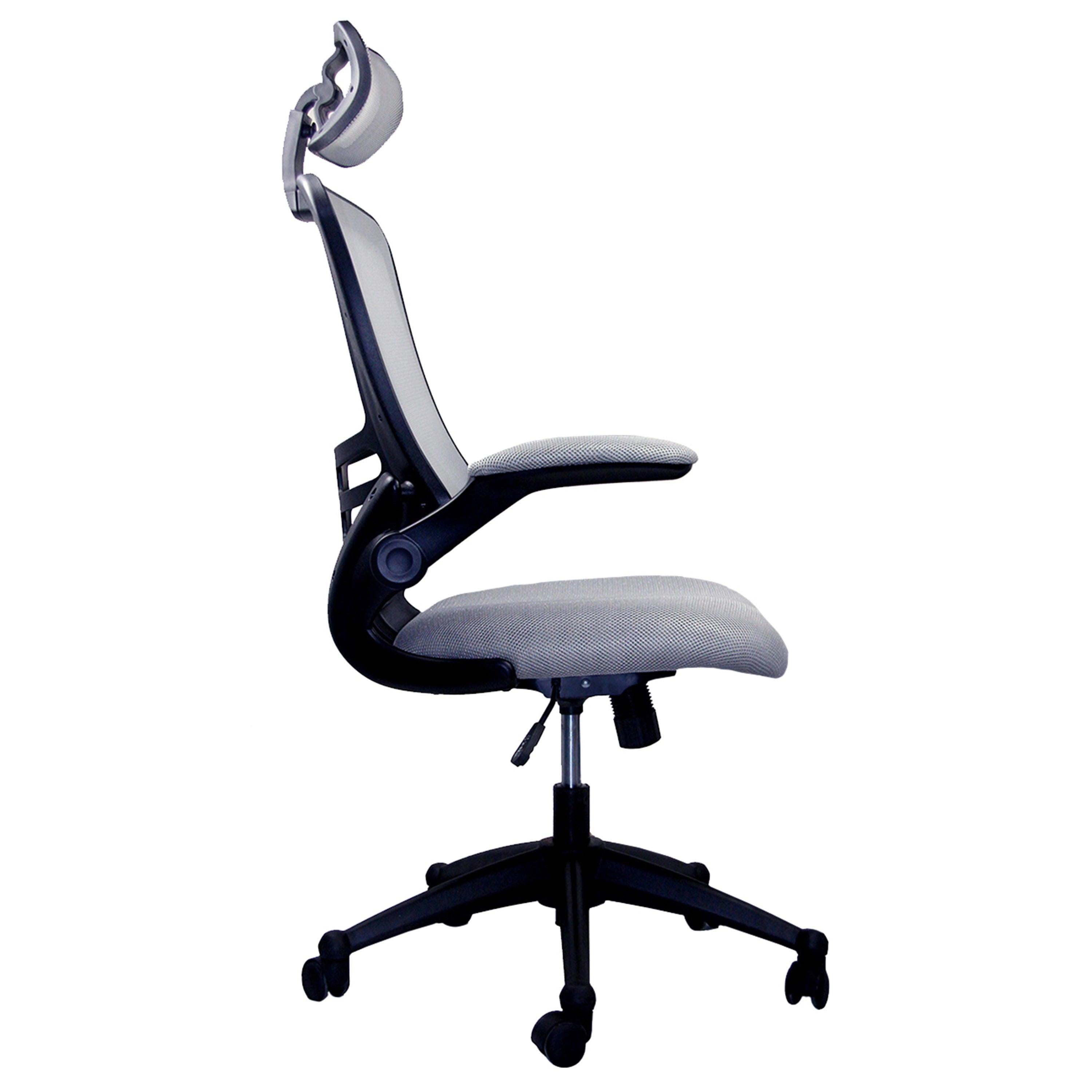 Techni MobiliModern High-Back Mesh Executive Office Chair with Headrest and Flip-Up Arms, Silver Grey