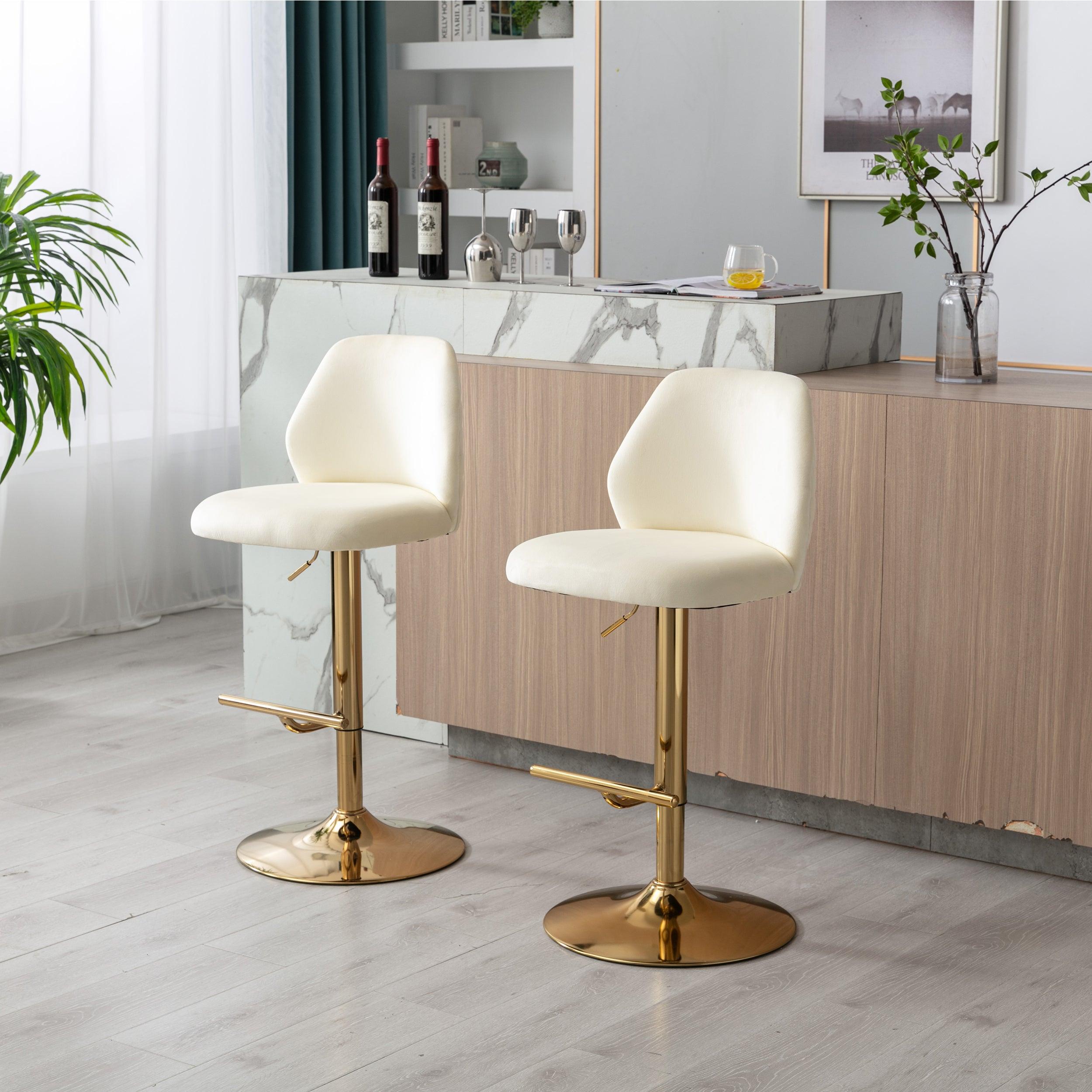 Swivel Bar Stools Chair Set of 2Modern Adjustable Counter Height Bar Stools, Velvet Upholstered Stool with Tufted High Back & Ring Pull for Kitchen , Chrome Golden Base,Cream