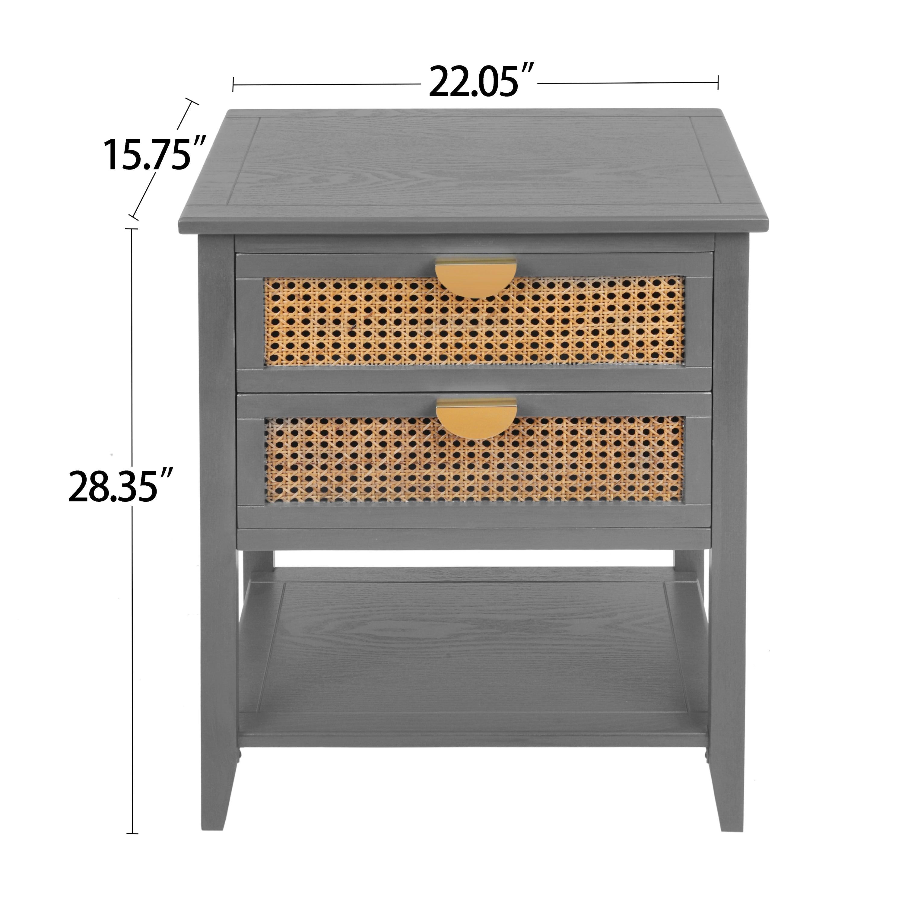 2 Drawer Side table,Naturel Rattan,End table,Suitable for bedroom, living room, study