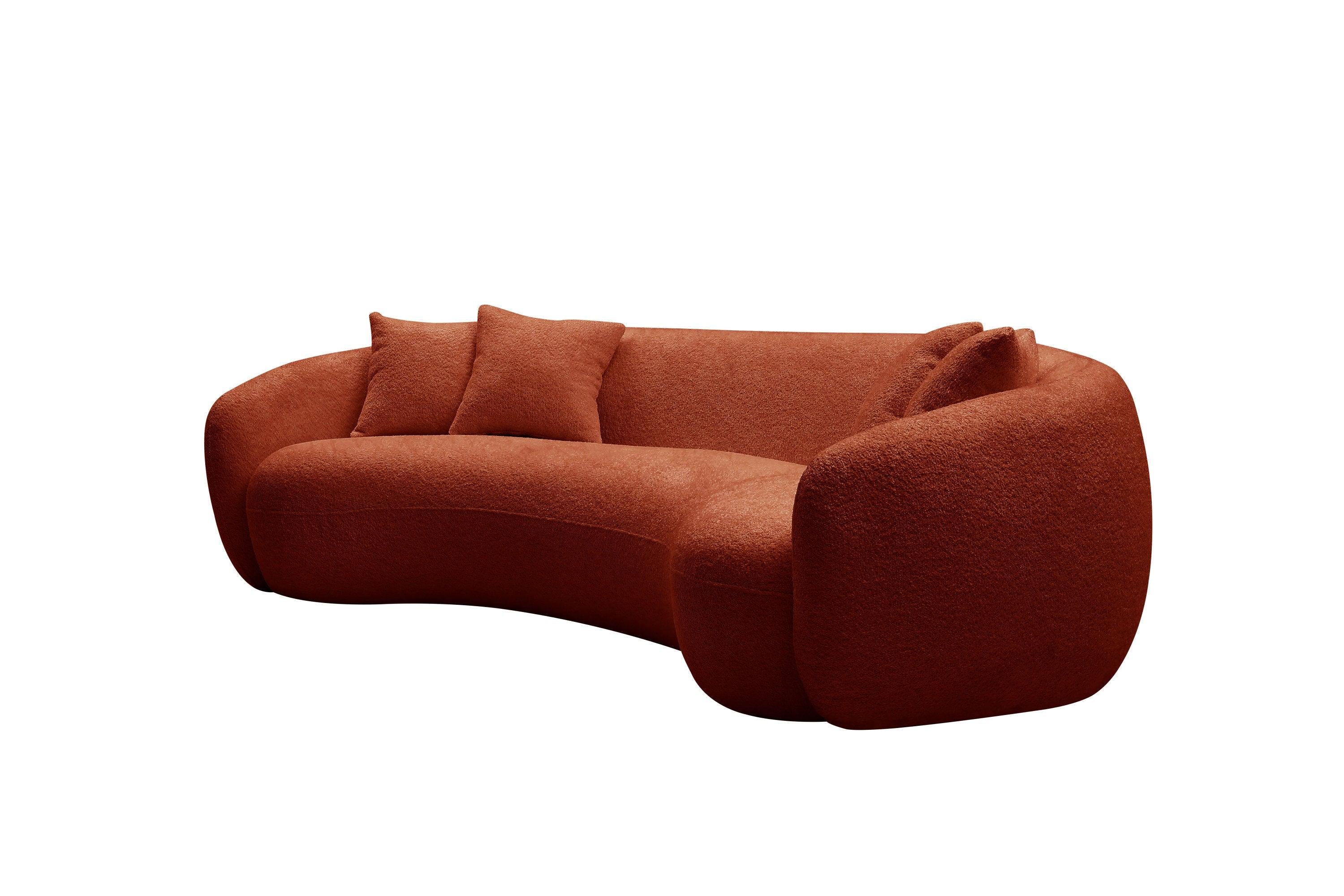 102'' 5-Seater Boucle SofaModern Sectional Half Moon Leisure Couch Curved Sofa Teddy Fleece Orange