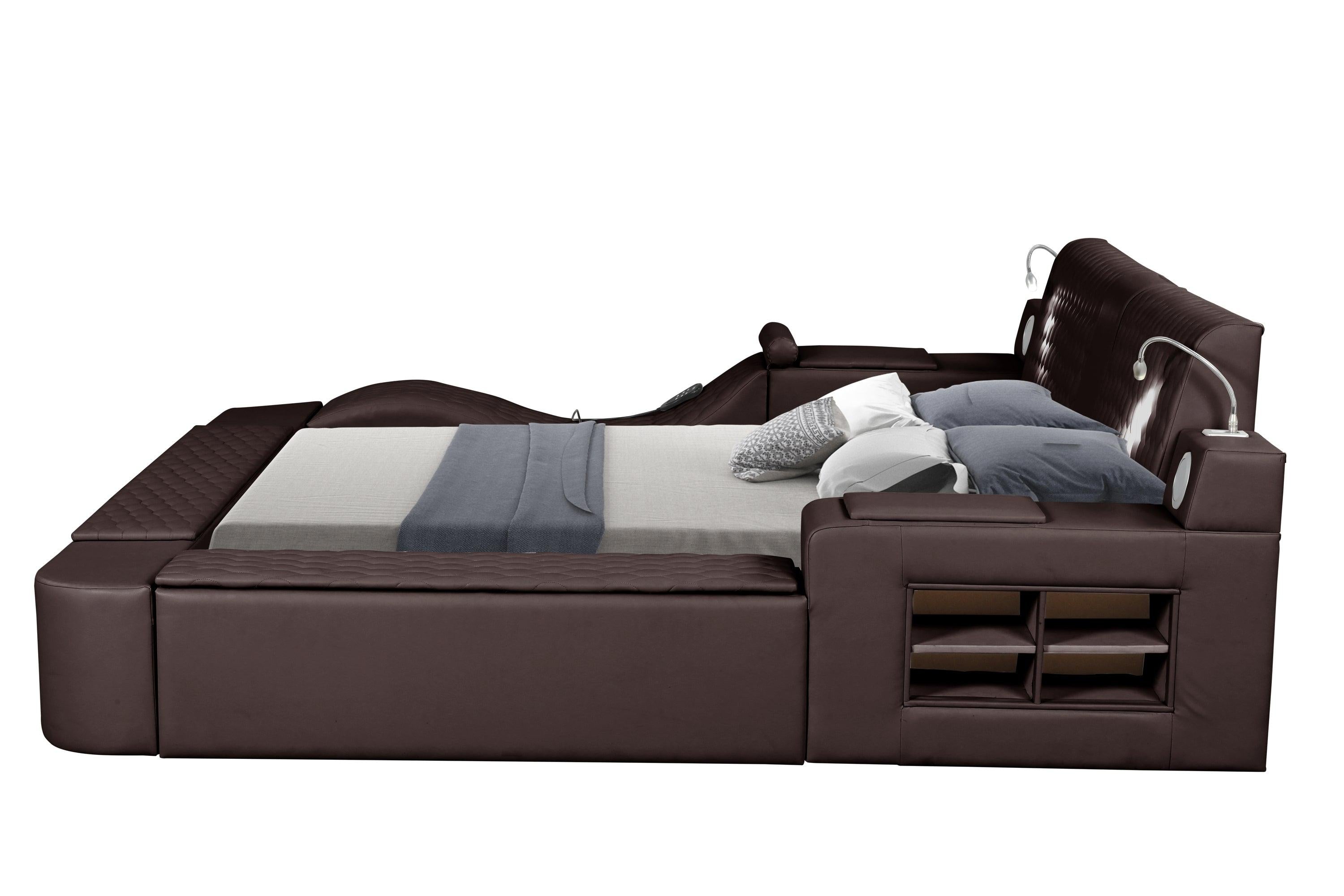 Zoya Smart Multifunctional Queen Size Bed Made with Wood in Brown