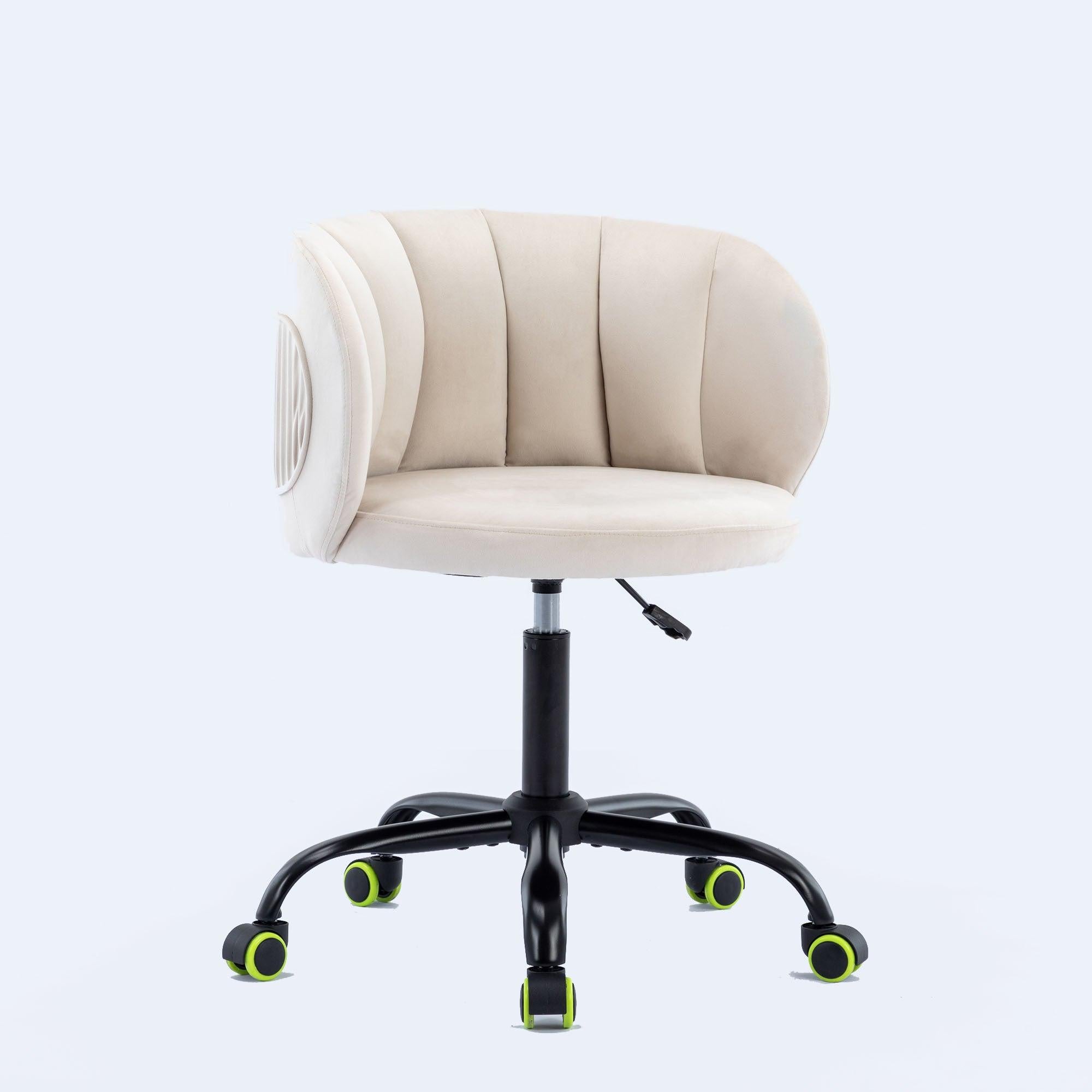 Zen Zone Velvet Leisure office chair, suitable for study and office, can adjust the height, can rotate 360 degrees, with pulley, Off-White