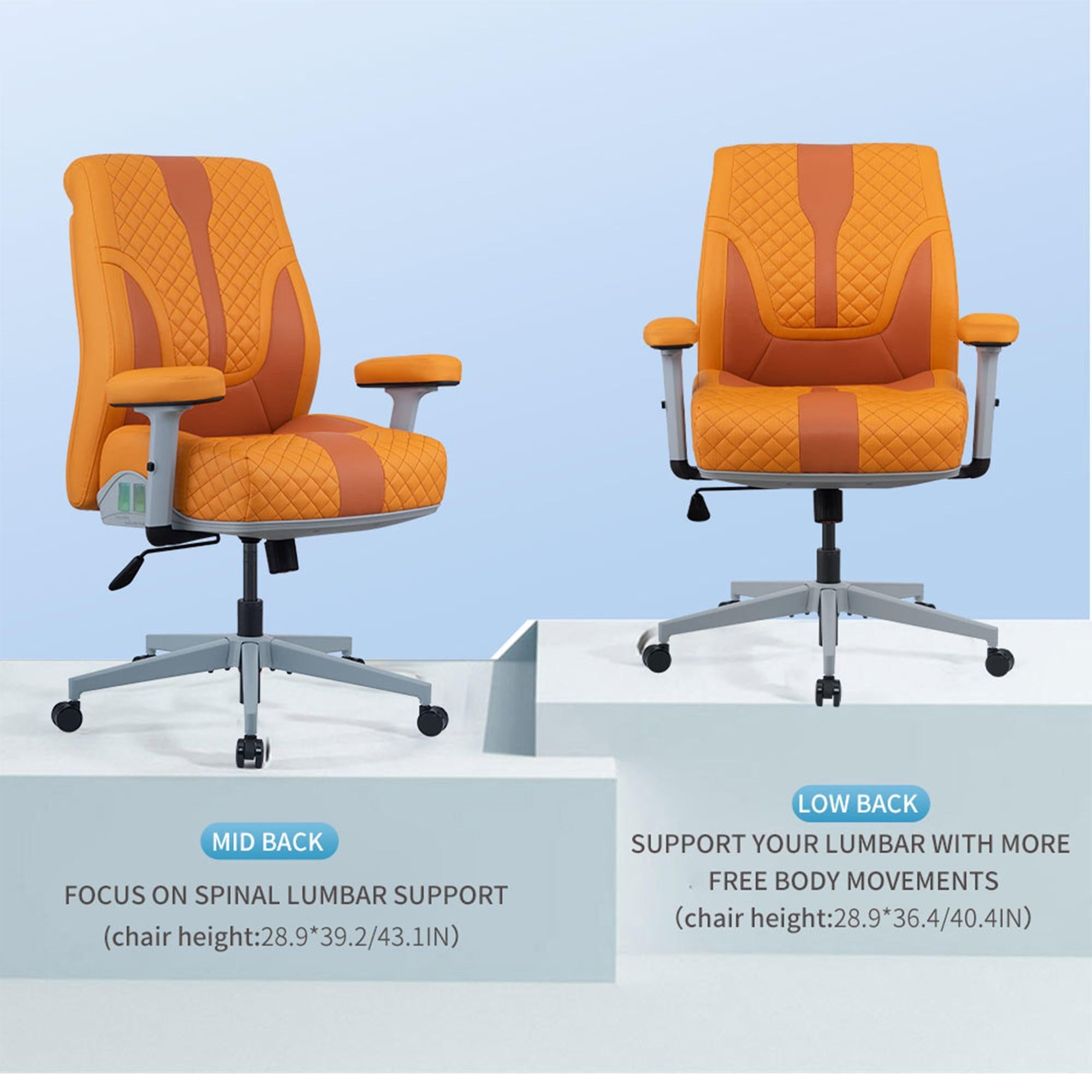 Office Desk Chair, Air Cushion Mid Back Ergonomic Managerial Executive Chairs, Headrest and Lumbar Support Desk Chairs with Wheels and Armrest, Orange/Dark Orange