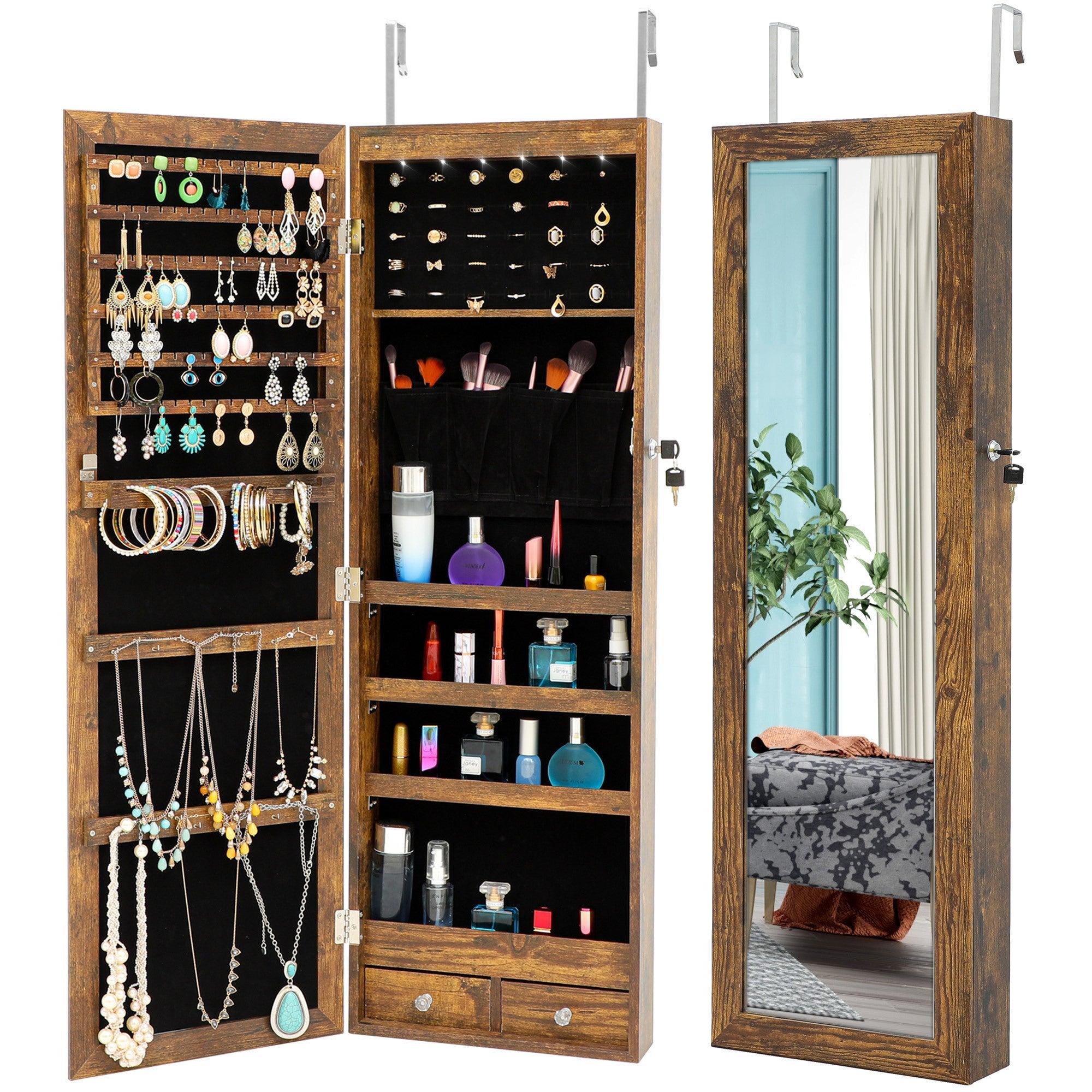 Fashion Simple JewelryStorage Mirror Cabinet With LED Lights Can Be Hung On The Door Or Wall image