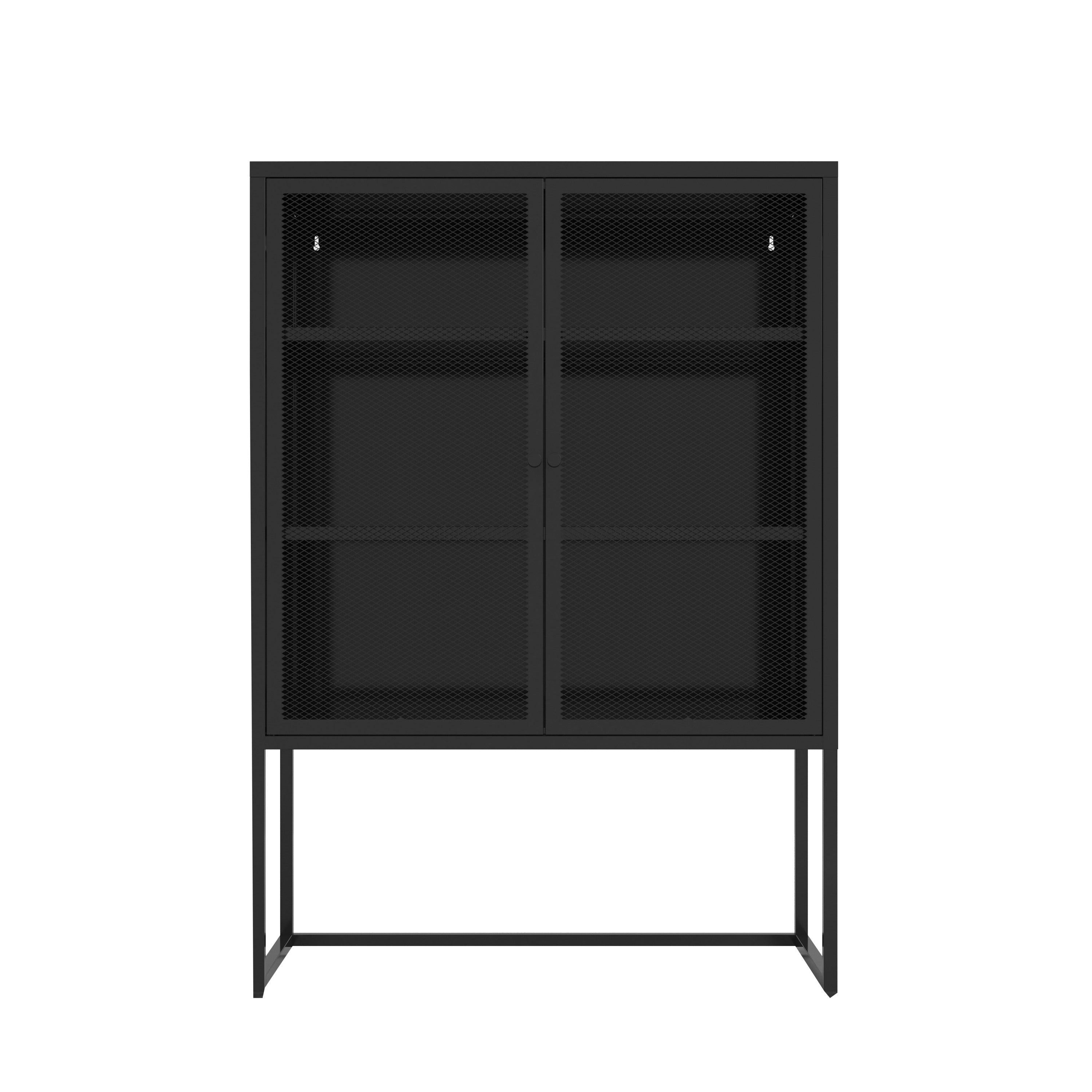 47.2 inches high MetalStorage Cabinet with 2 Mesh Doors, Suitable for Office, Dining Room and Living Room, Black