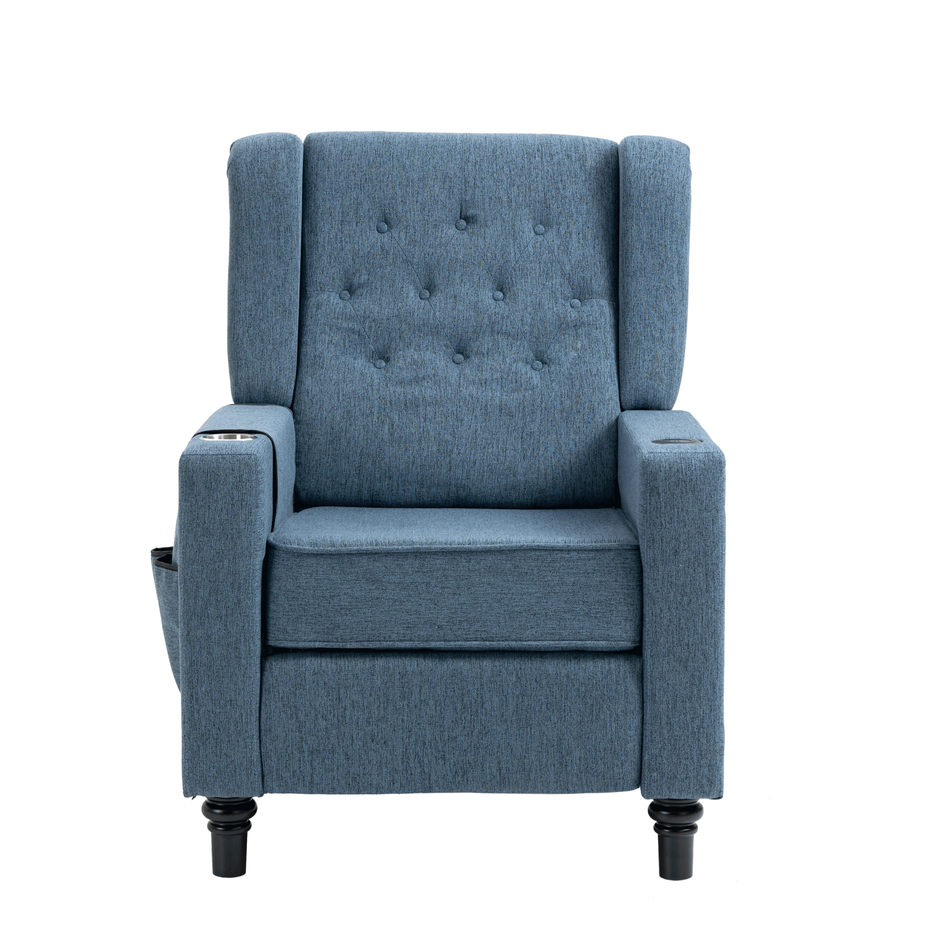 Arm Pushing Recliner Chair,Modern Button Tufted Wingback Push Back Recliner Chair, Living Room Chair Fabric Pushback Manual Single Reclining Sofa Home Theater Seating for Bedroom,Navy Blue