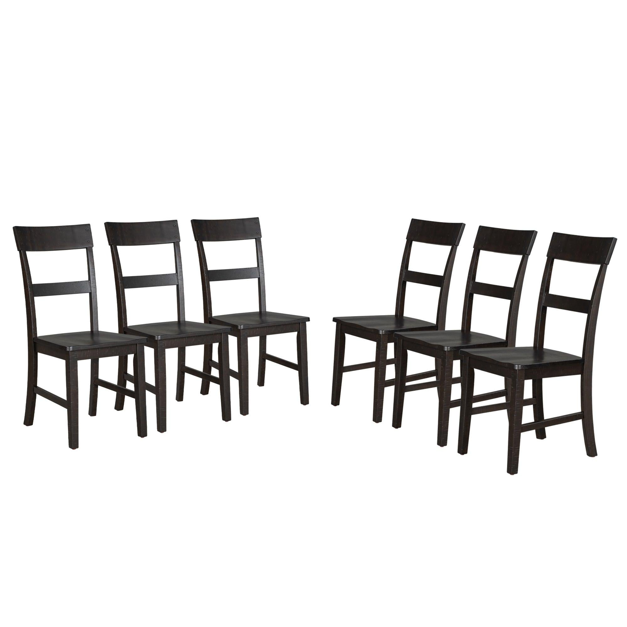 Retro Industrial Style 7-Piece Dining Table Set Extendable Table with 18” Leaf and Six Wood Chairs 
(Espresso)