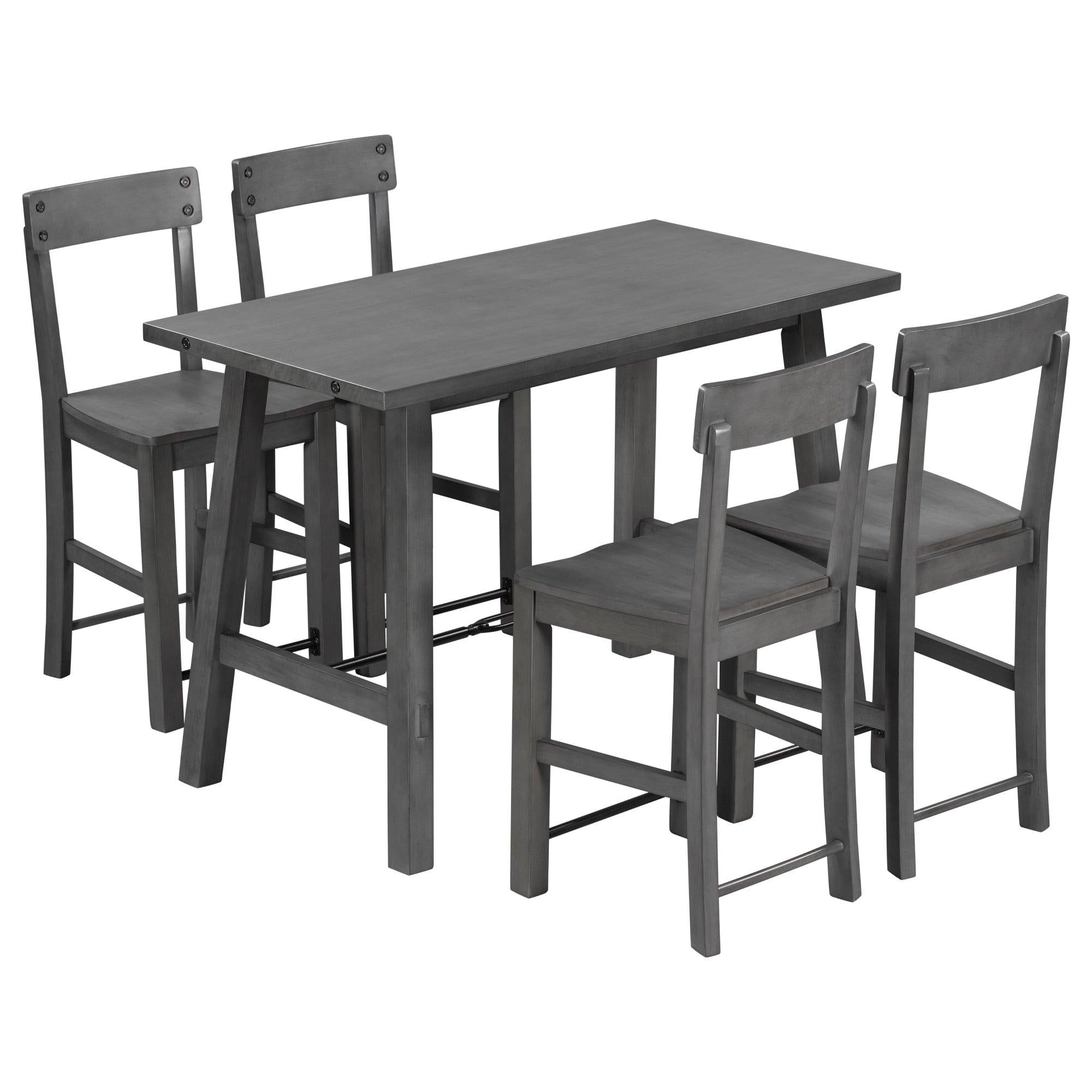 Minimalist industrial Style 5-Piece Counter Height Dining Table Set Solid Wood & Metal Dining Table with Four Chairs for Small Space (Gray)