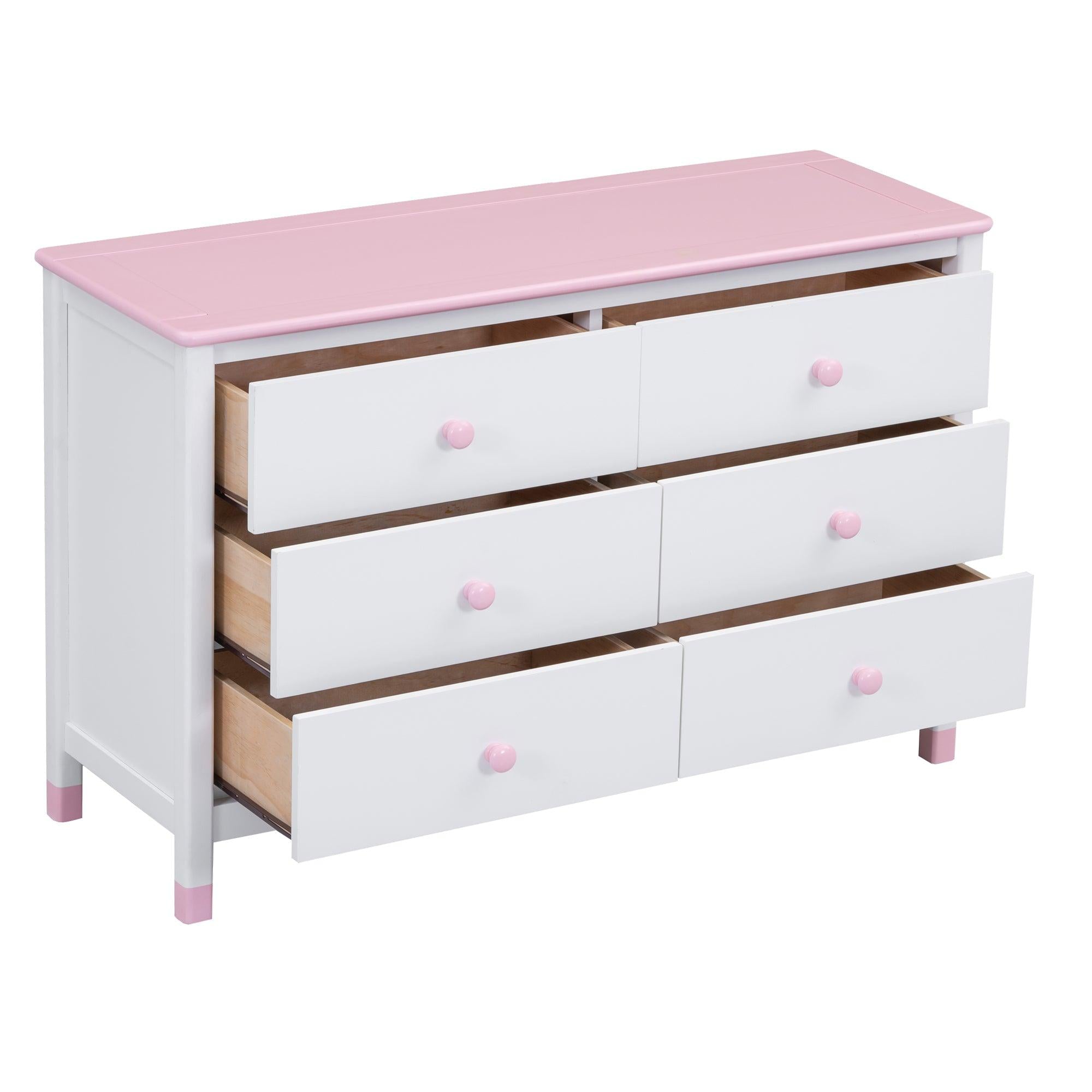 3-Pieces Bedroom Sets Full Size Platform Bed with Nightstand andStorage dresser,White+Pink