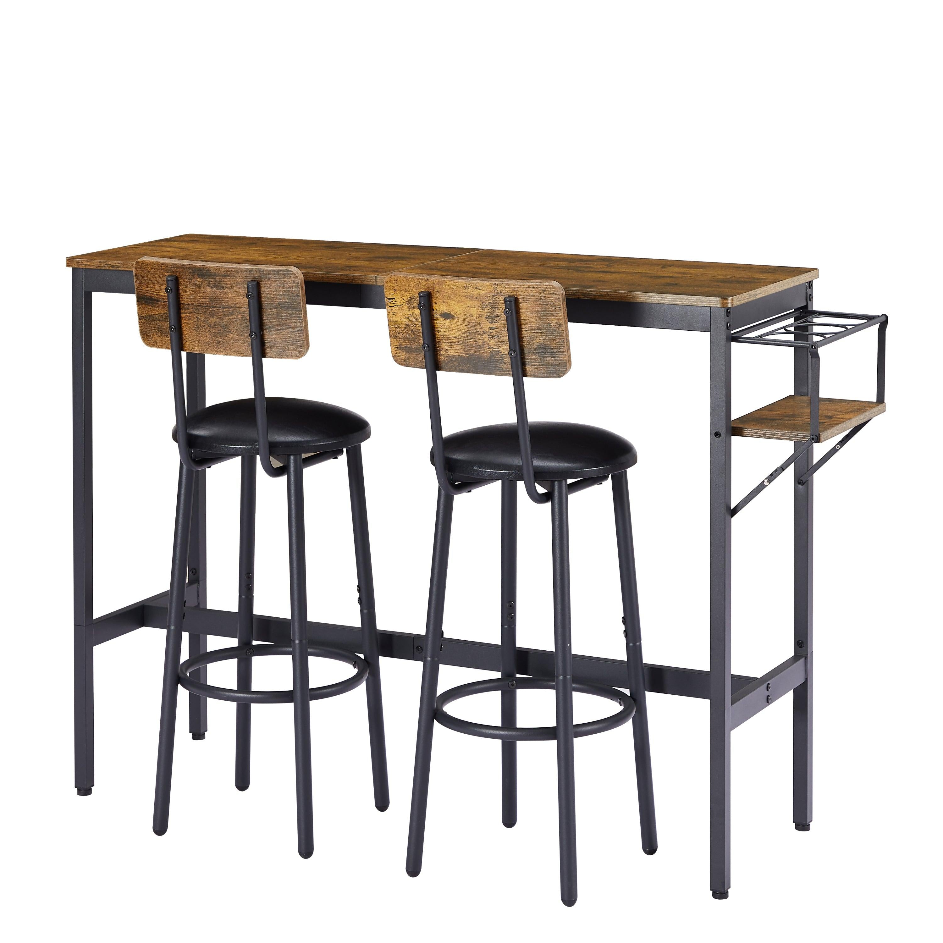 Bar Table Set with wine bottleStorage rack (Rustic Brown,47.24’’w x 15.75’’d x 35.43’’h)