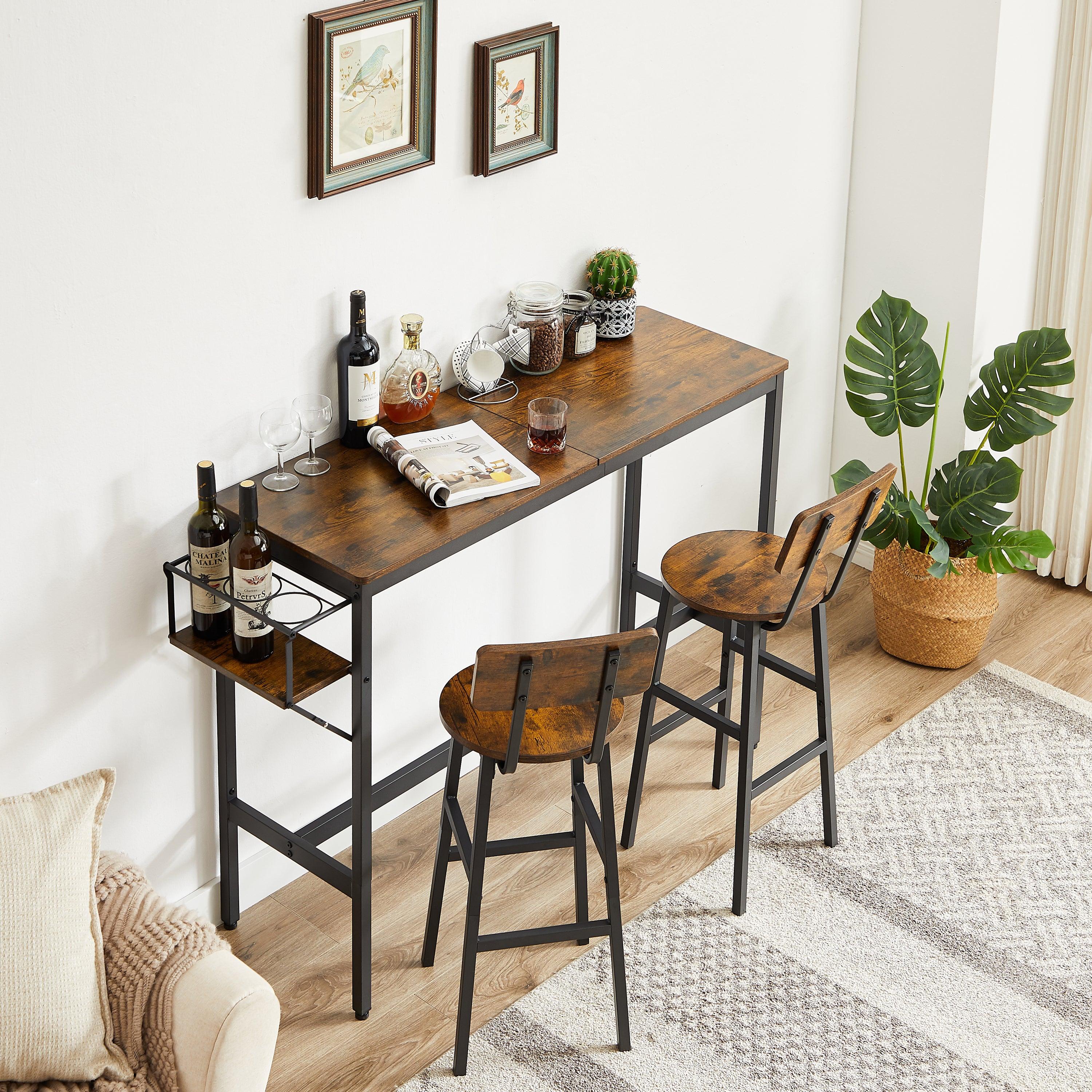 Bar Table Set with wine bottleStorage rack (Rustic Brown,47.24’’w x 15.75’’d x  35.43’’h) image