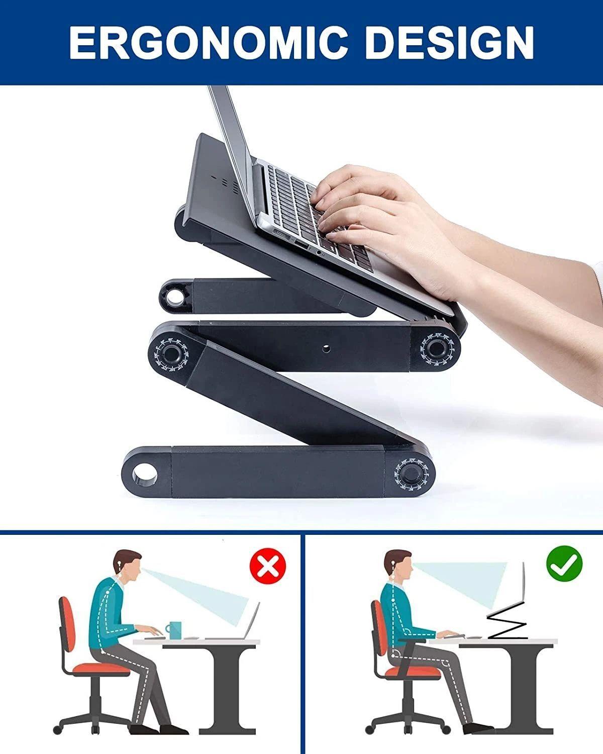 Adjustable Laptop Desk, Laptop Stand for Bed Portable Lap Desk Foldable Table Workstation Notebook Riser with Mouse Pad, Ergonomic Computer Tray Reading Holder Bed Tray Standing Desk