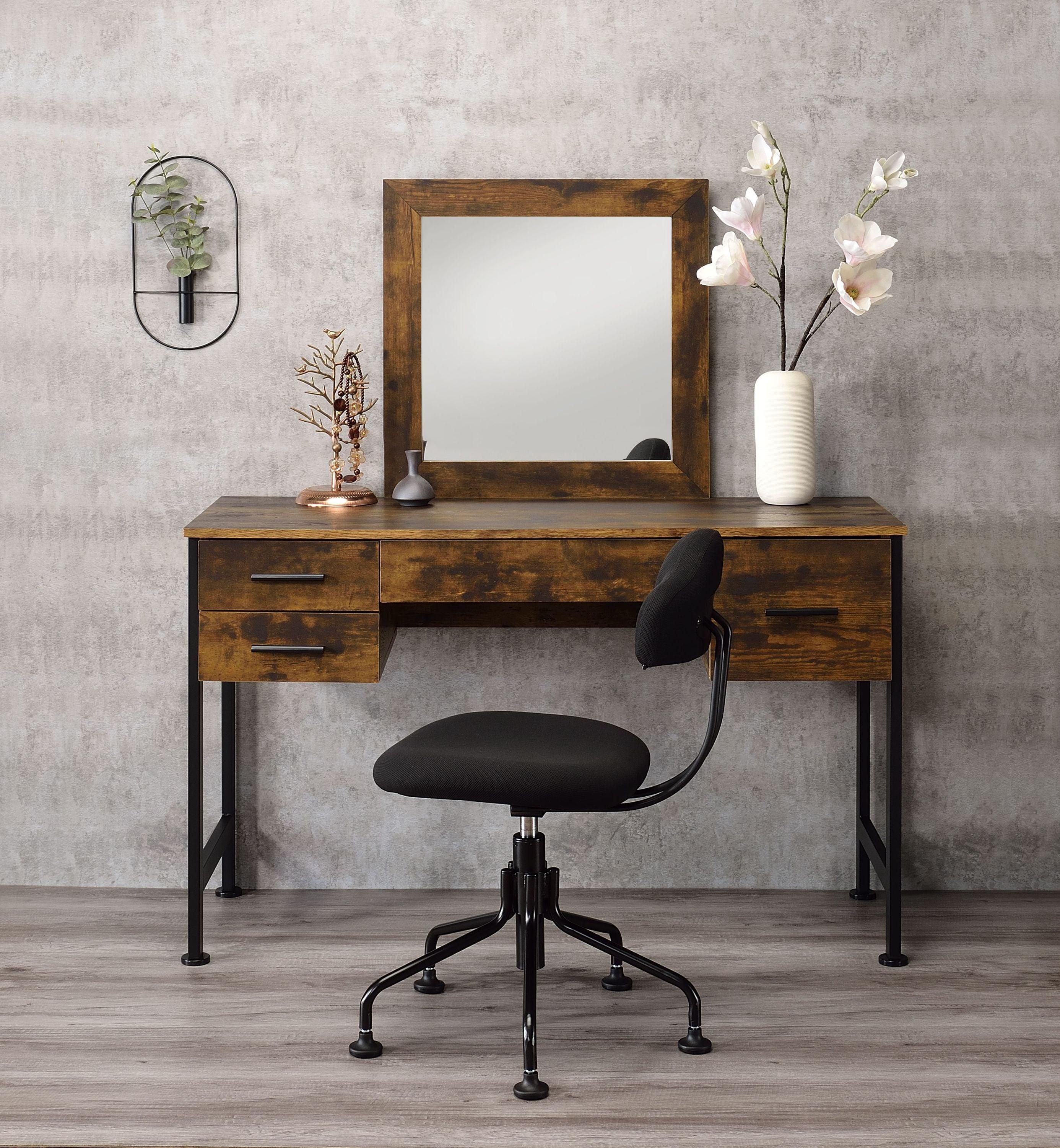 ACME Juvanth Vanity Desk & Mirror in Rustic Oak & Black Finish 24267 image