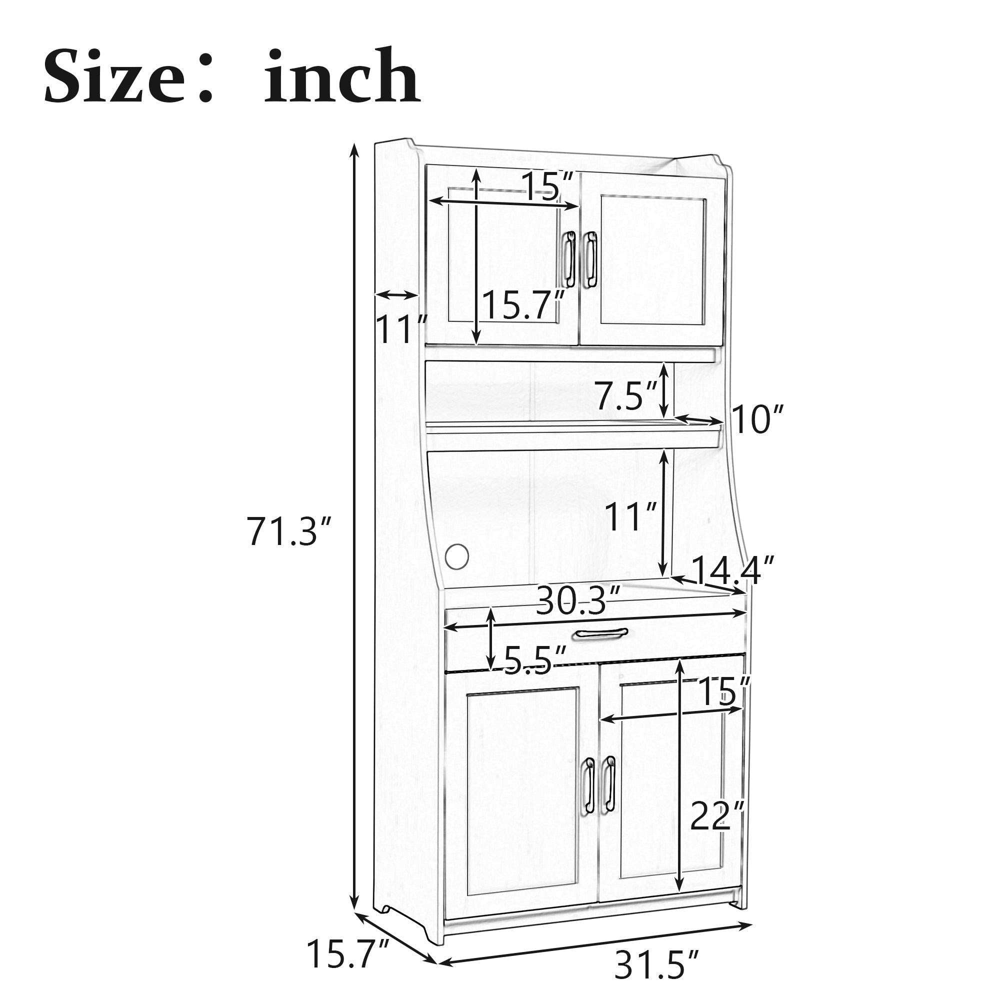 One-body Style Pantry Cabinet Kitchen Living Room Dining RoomStorage Buffet with Doors, Adjustable Shelves (White)