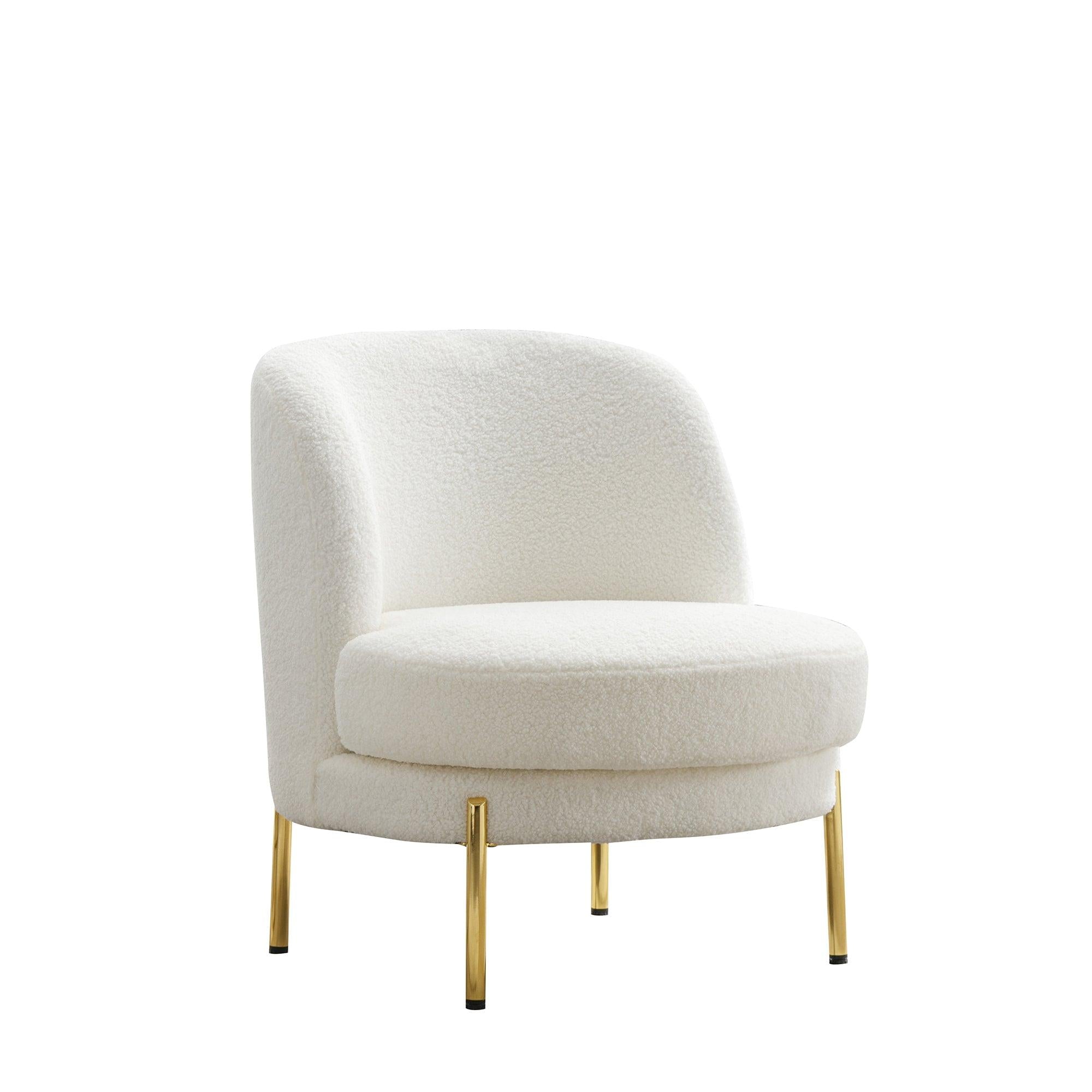 28.4"W Accent Chair Upholstered Curved Backrest Reading Chair Single Sofa Leisure Club Chair with Golden Adjustable Legs For Living Room Bedroom Dorm Room (Ivory Boucle)