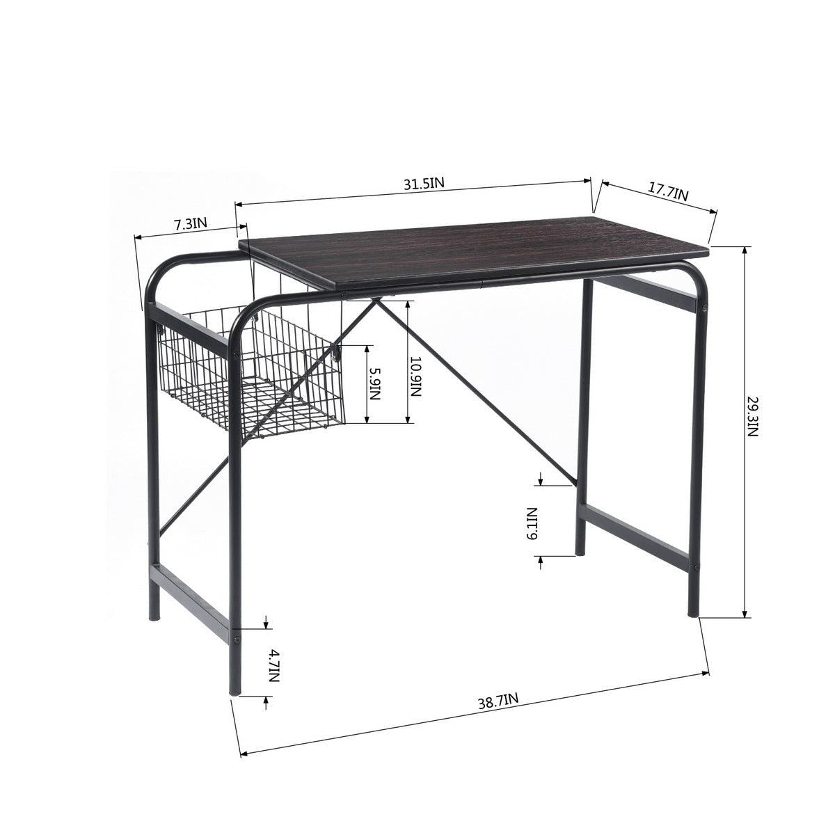 31.5" Computer Desk/ Home office desk With WireStorage Basket - walnut & black