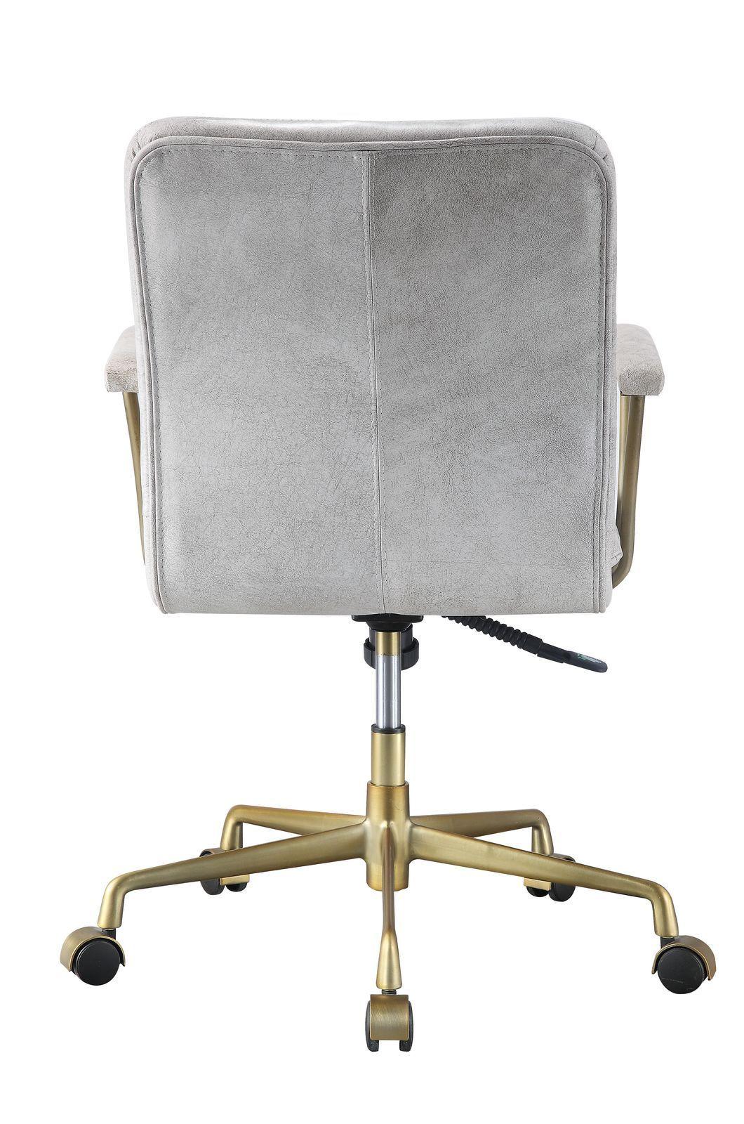 ACME Damir Office Chair, Vintage White Top Grain Leather & Gold 92422